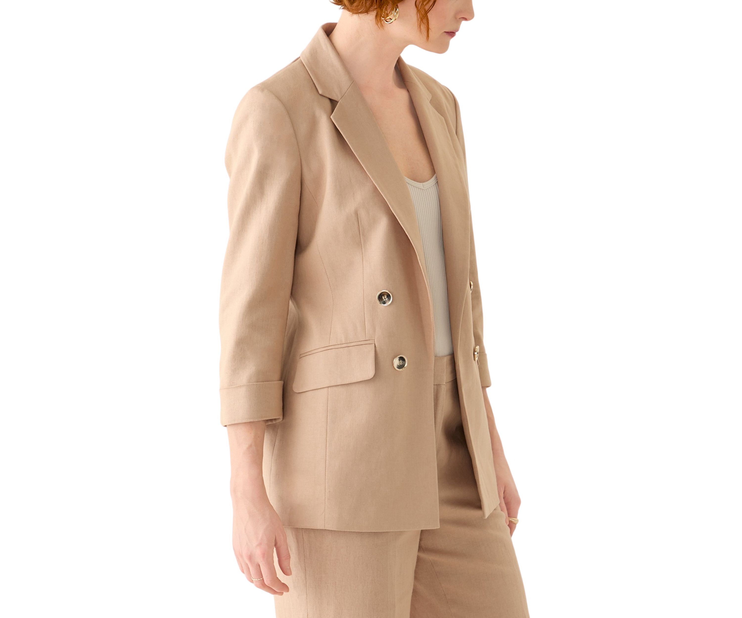 Womens Linen Faux Double Breasted Jacket 