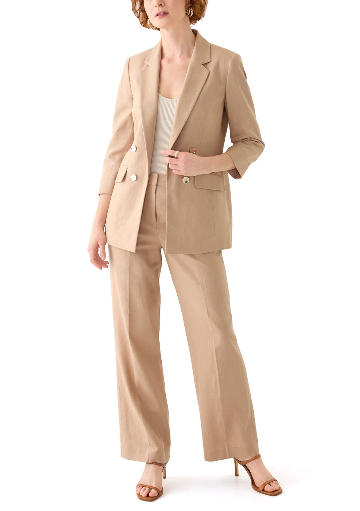 Womens Linen Faux Double Breasted Jacket 