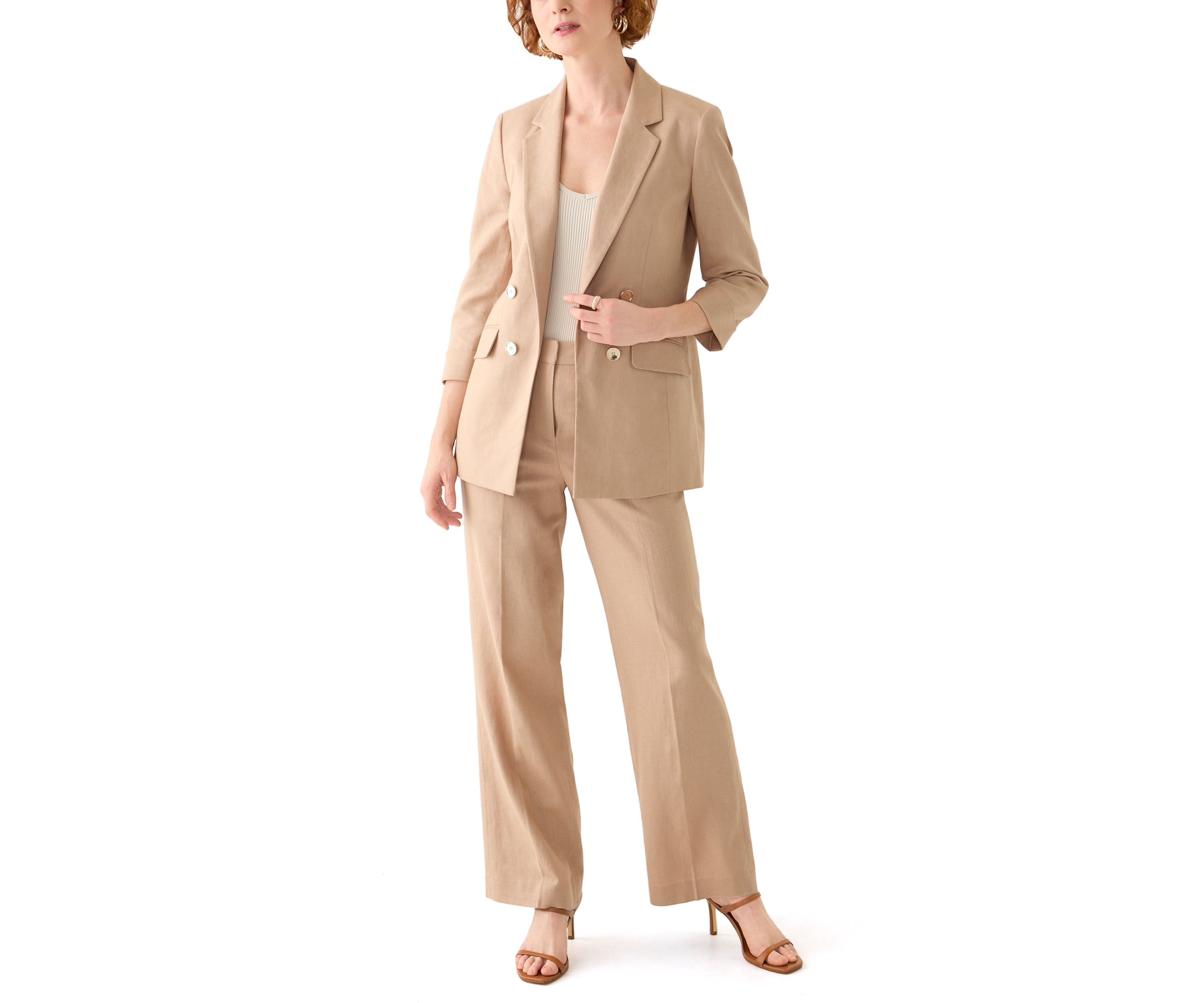 Womens Linen Faux Double Breasted Jacket 