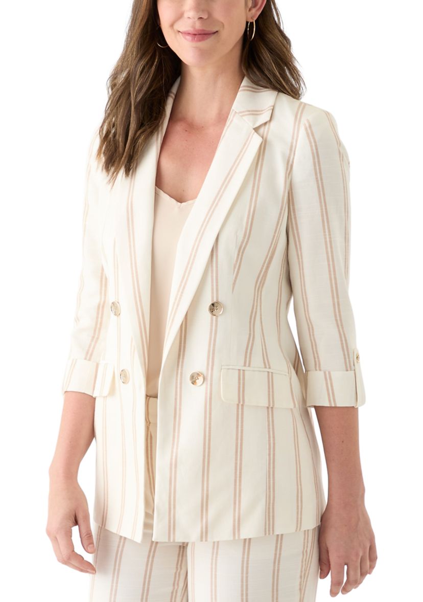 Womens Striped Faux Double Breasted Jacket