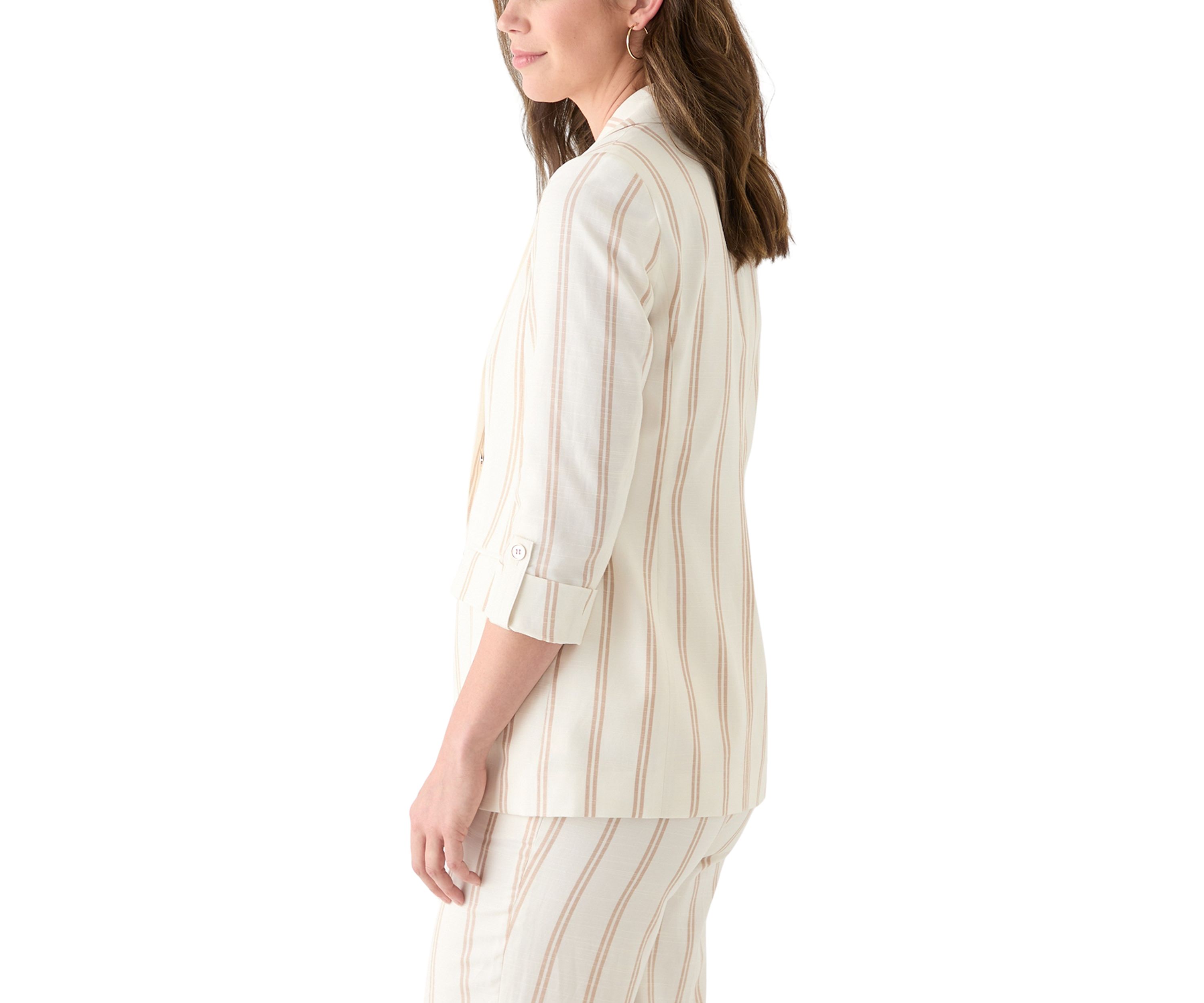 Womens Striped Faux Double Breasted Jacket