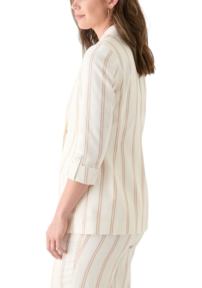 Womens Striped Faux Double Breasted Jacket