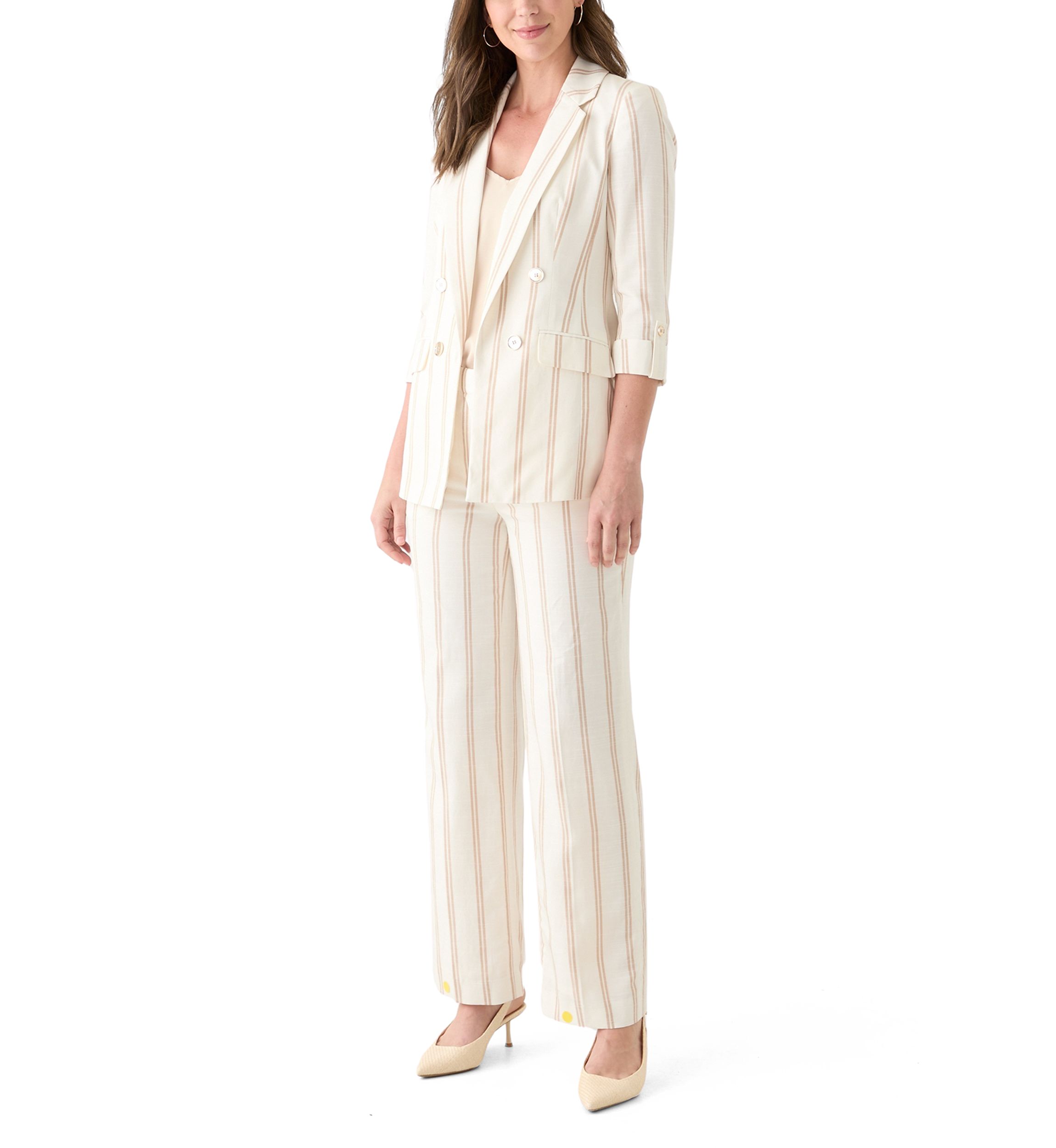Womens Striped Faux Double Breasted Jacket