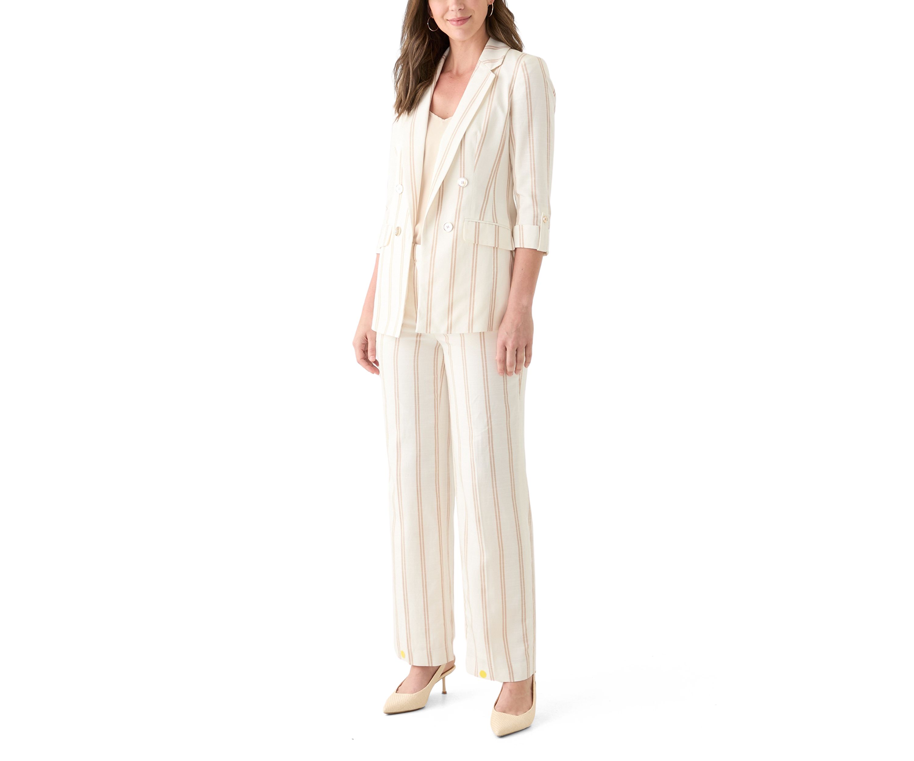 Womens Striped Faux Double Breasted Jacket