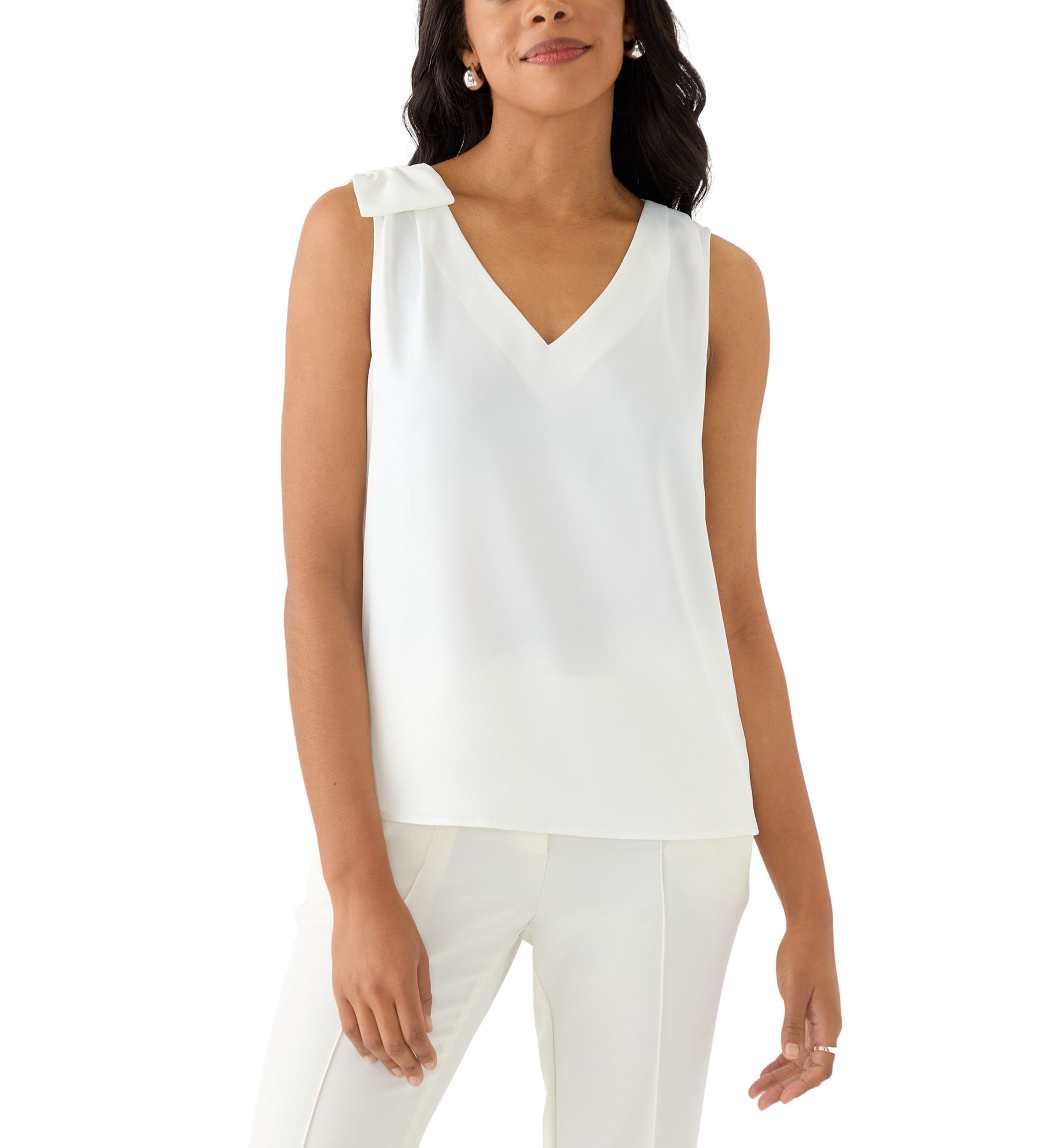 Womens V-Neck Bow DEtail Sleeveless Blouse 