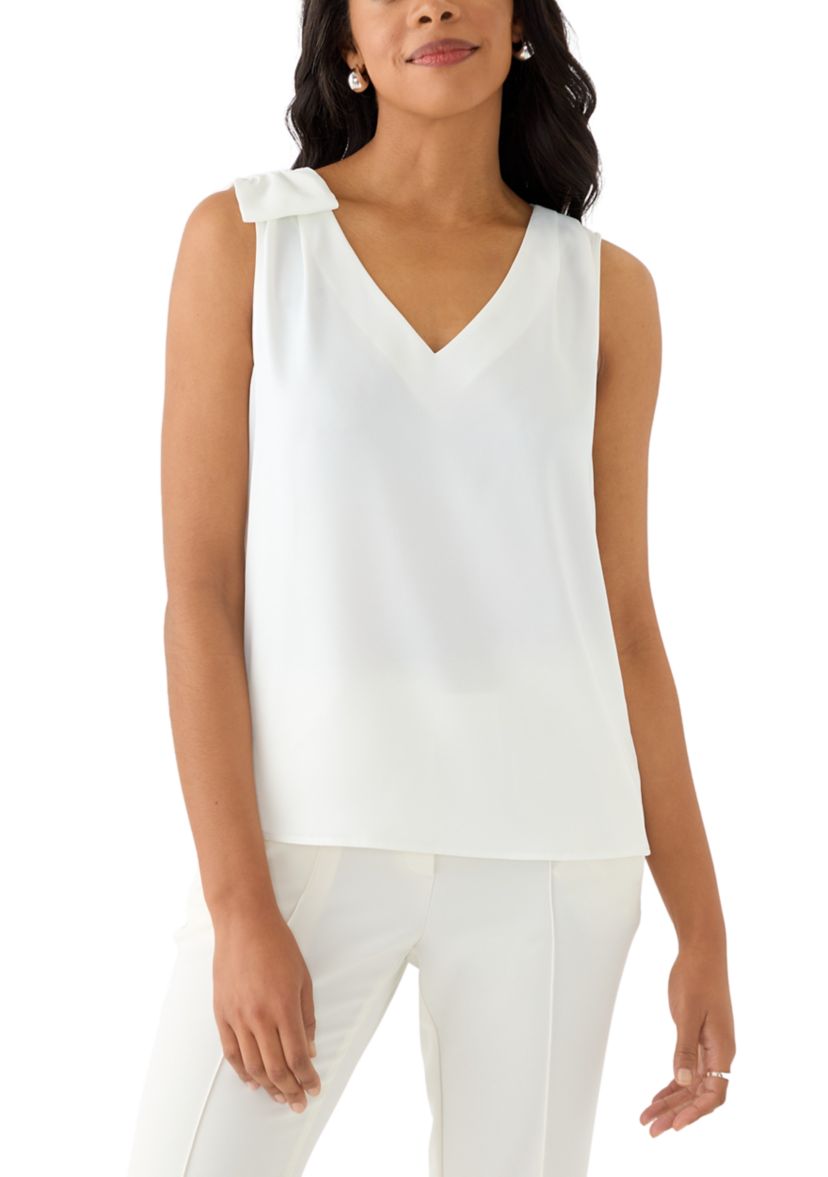 Womens V-Neck Bow DEtail Sleeveless Blouse 
