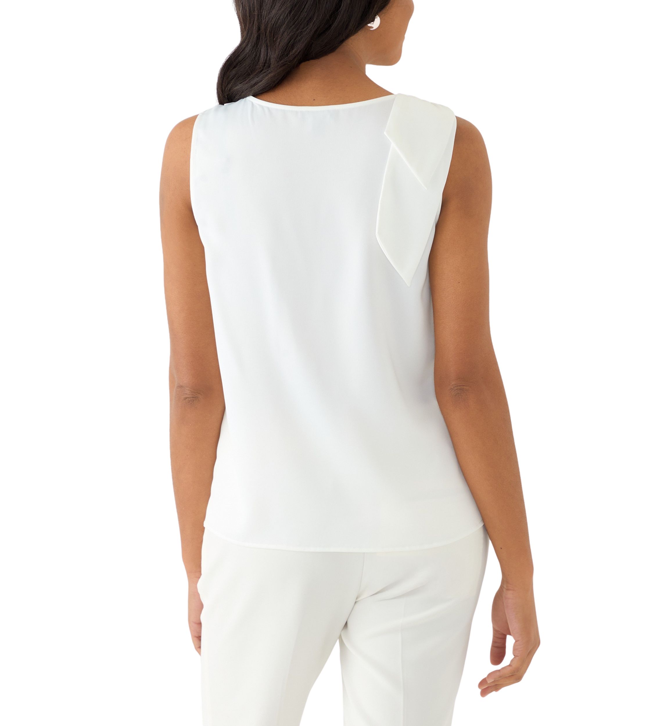 Womens V-Neck Bow DEtail Sleeveless Blouse 