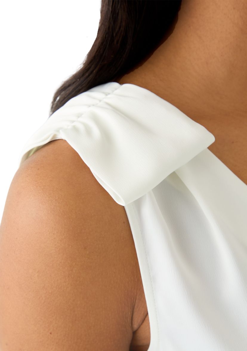 Womens V-Neck Bow DEtail Sleeveless Blouse 