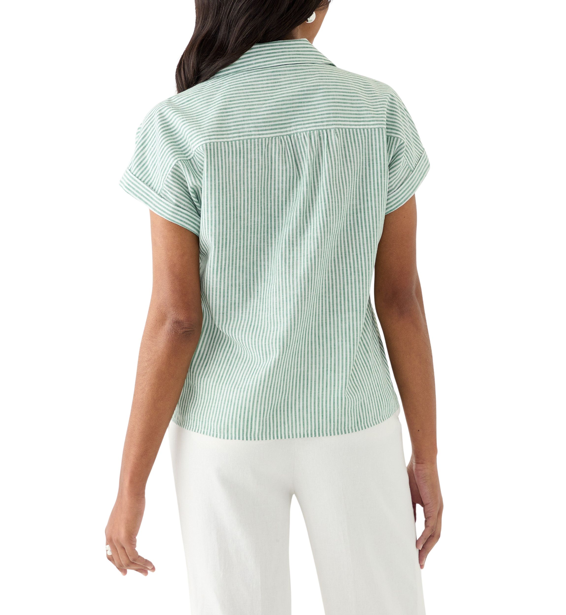 Womens Stripe Linen Button Front Shirt