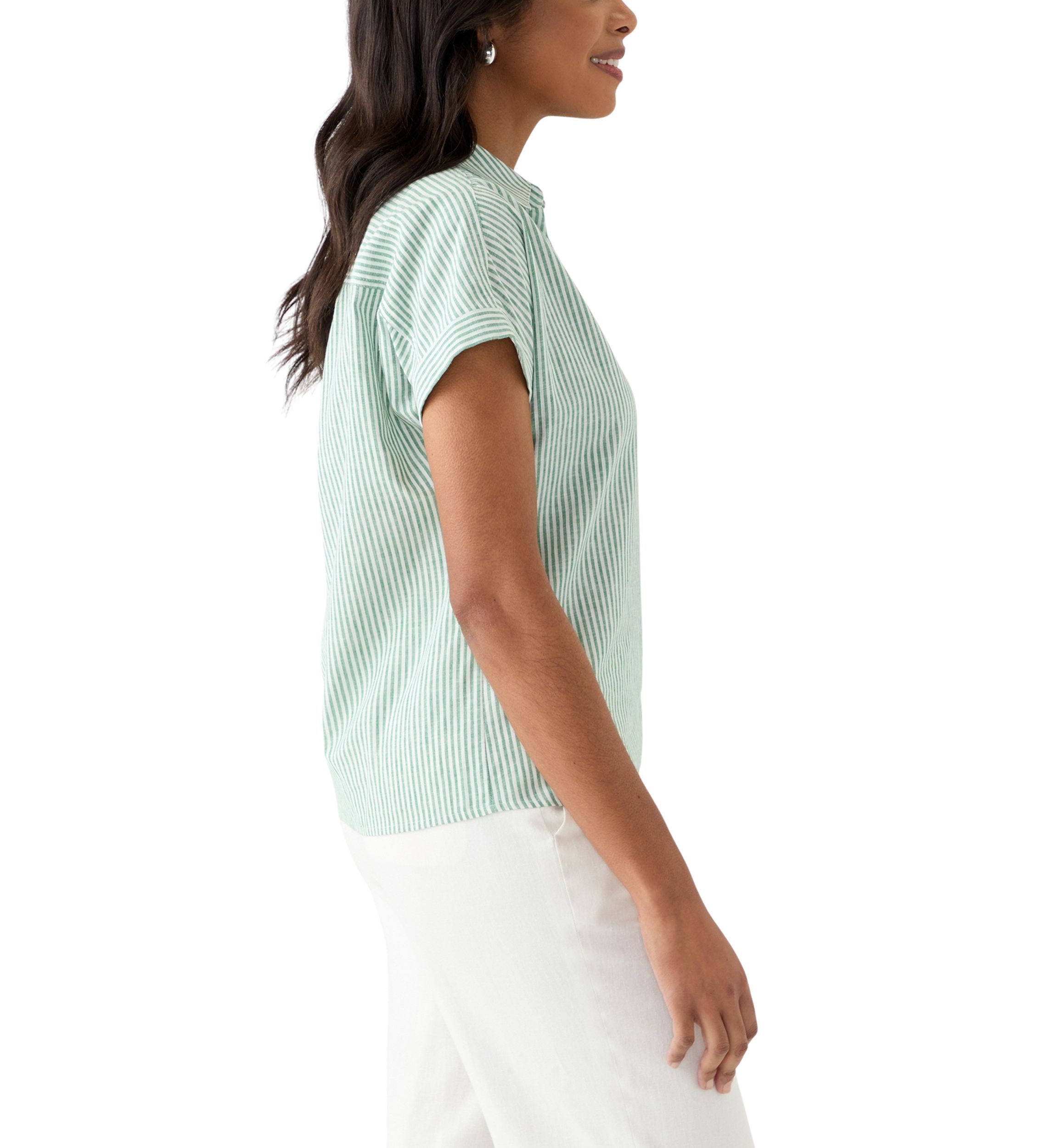 Womens Stripe Linen Button Front Shirt