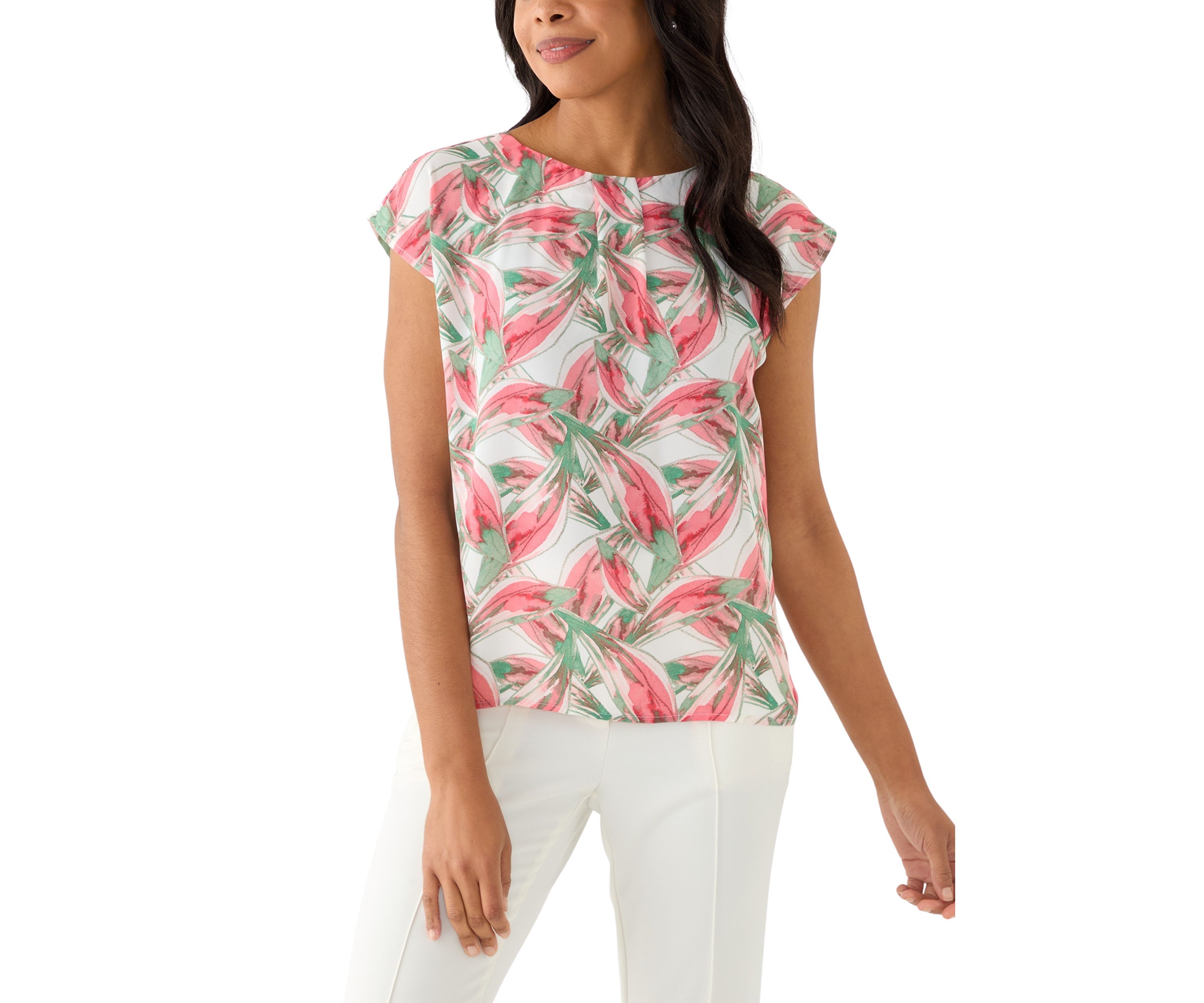 Womens Leaf Print Drop Shoulder Blouse 
