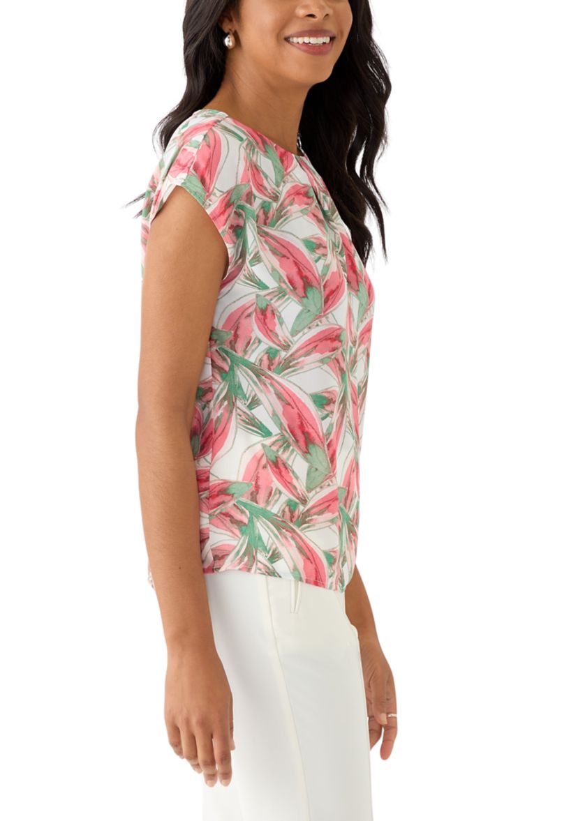 Womens Leaf Print Drop Shoulder Blouse 