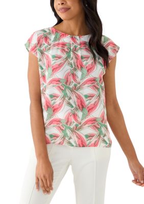 THE LIMITED Women's Leaf Print Drop Shoulder Blouse, Green, PM