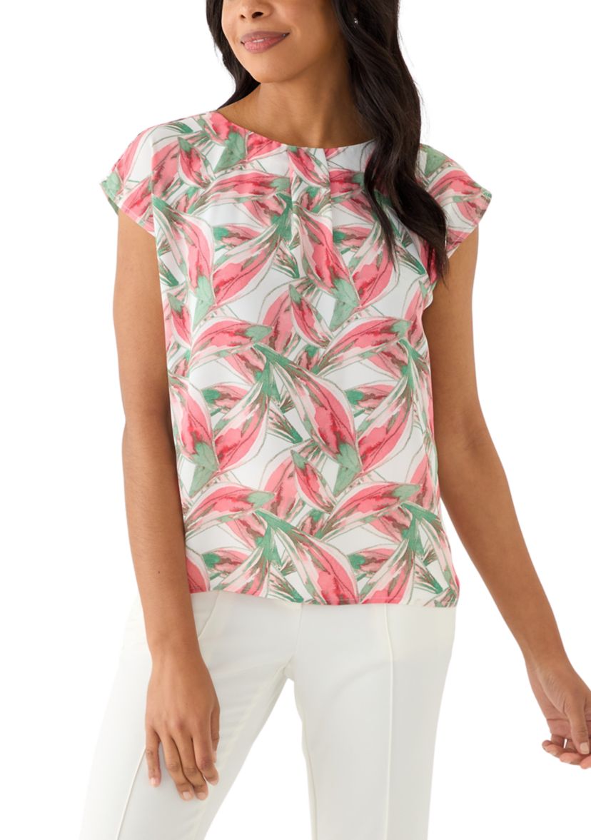 Womens Leaf Print Drop Shoulder Blouse