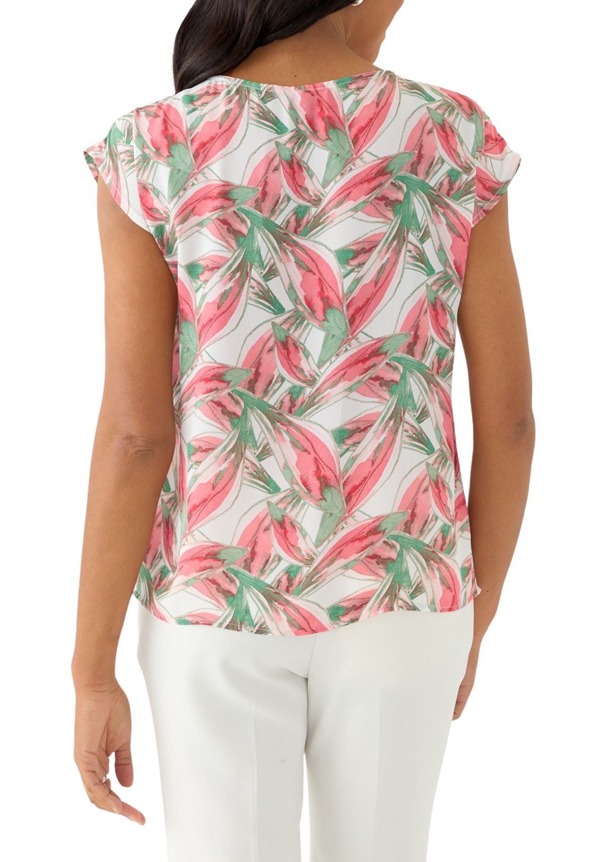 Womens Leaf Print Drop Shoulder Blouse