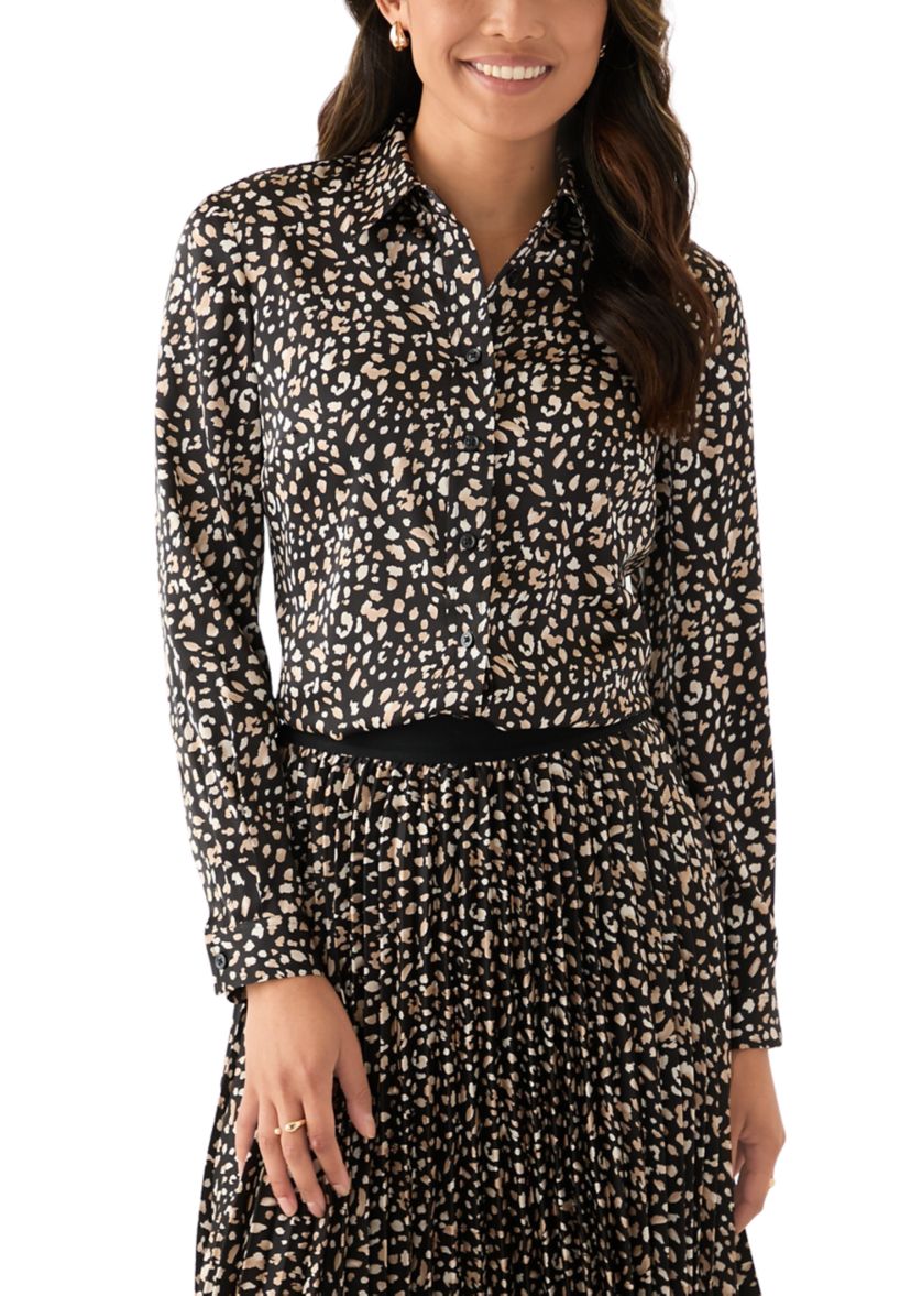 Womens Animal Print Button Up Blouse