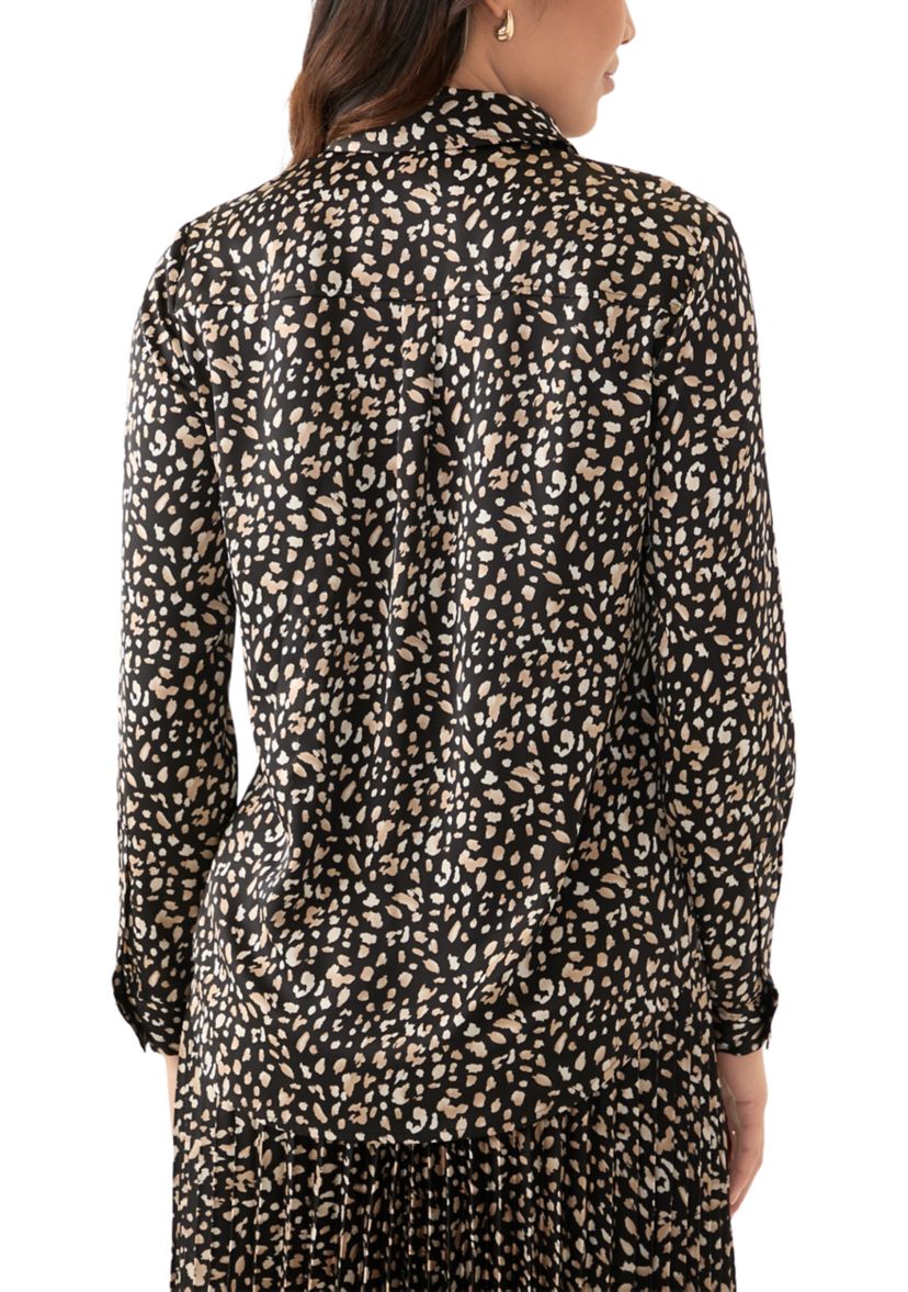 Womens Animal Print Button Up Blouse