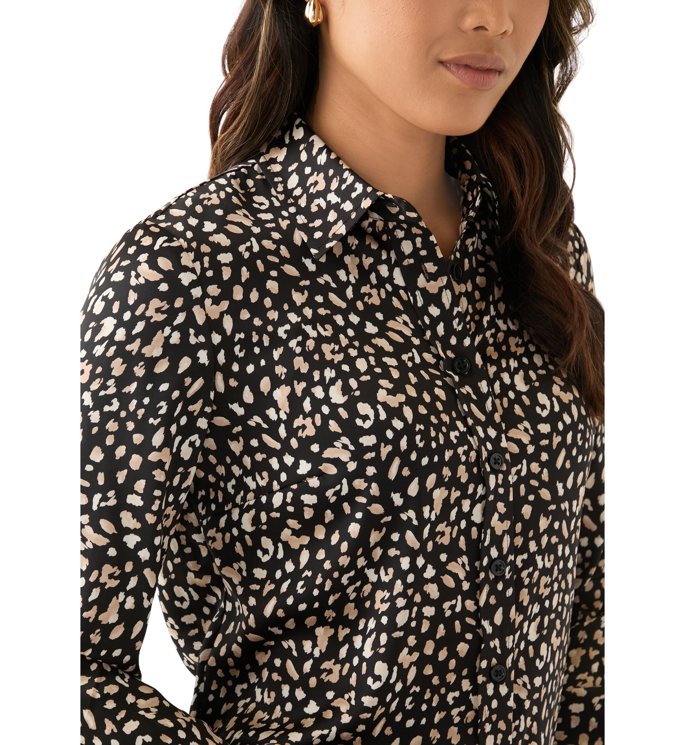 Womens Animal Print Button Up Blouse