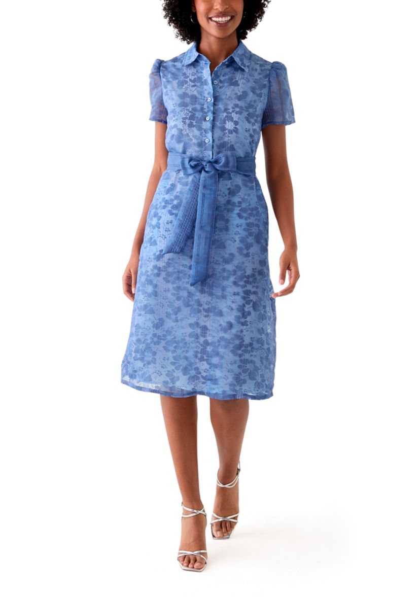 Womens Puff Sleeve Midi Shirtdress