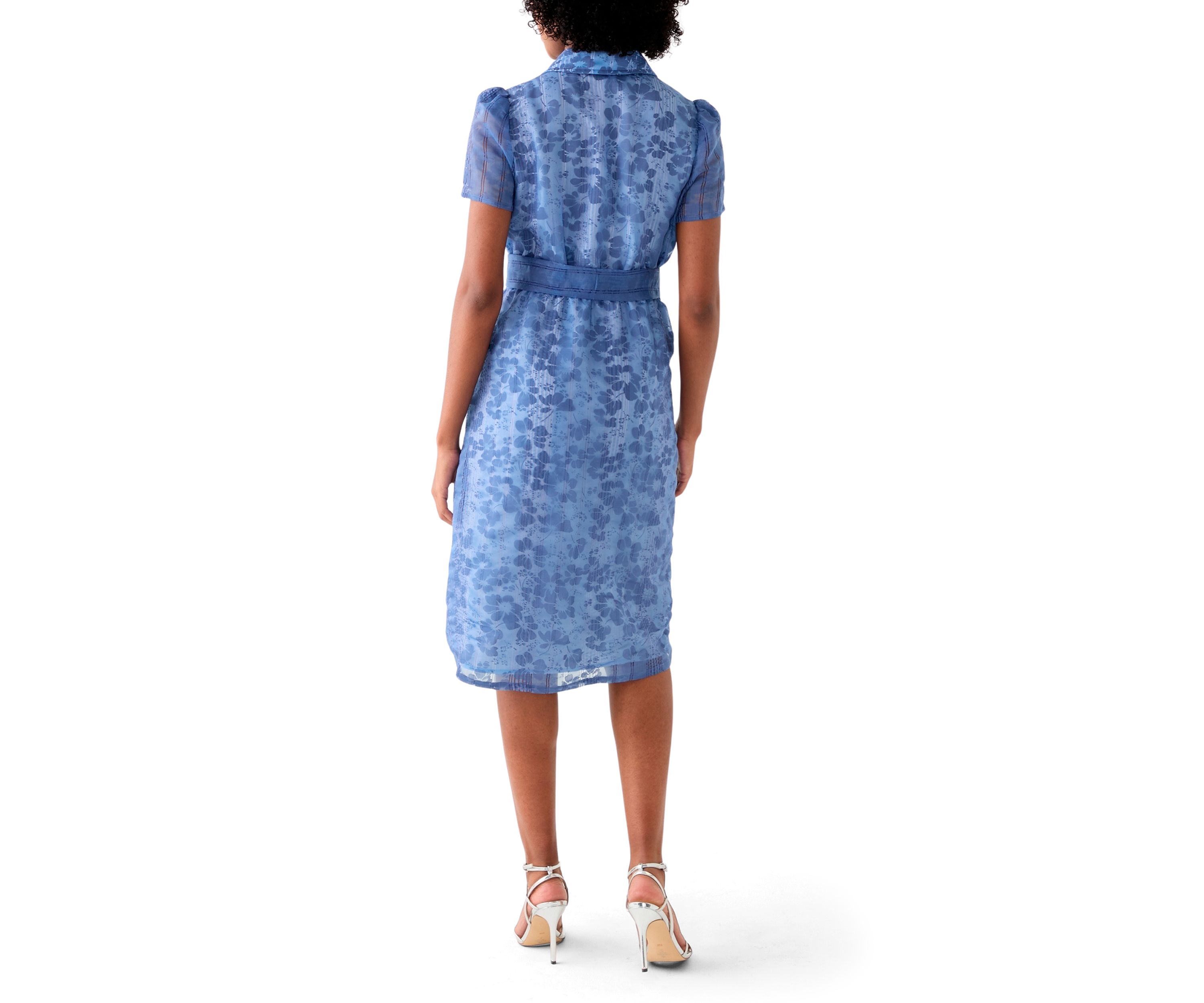 Womens Puff Sleeve Midi Shirtdress