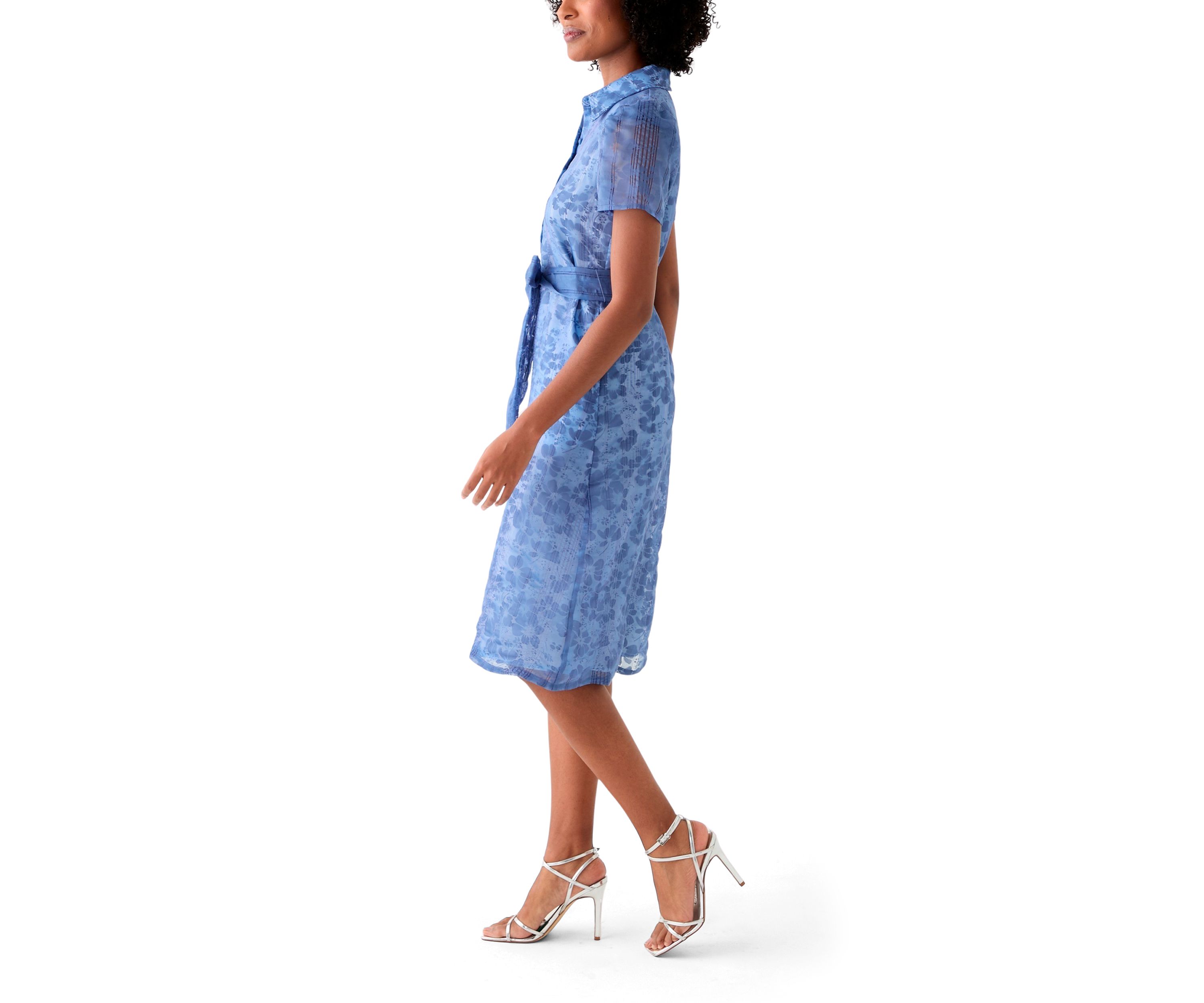 Womens Puff Sleeve Midi Shirtdress