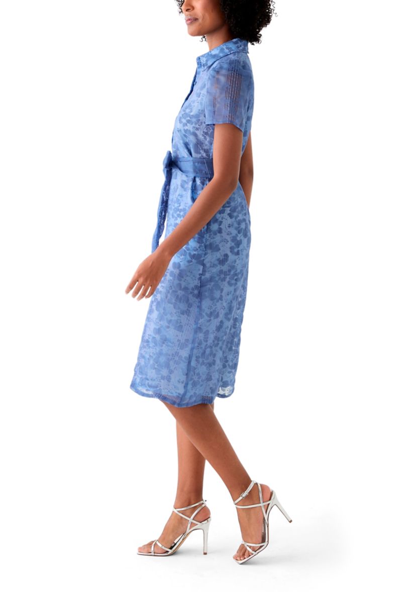 Womens Puff Sleeve Midi Shirtdress