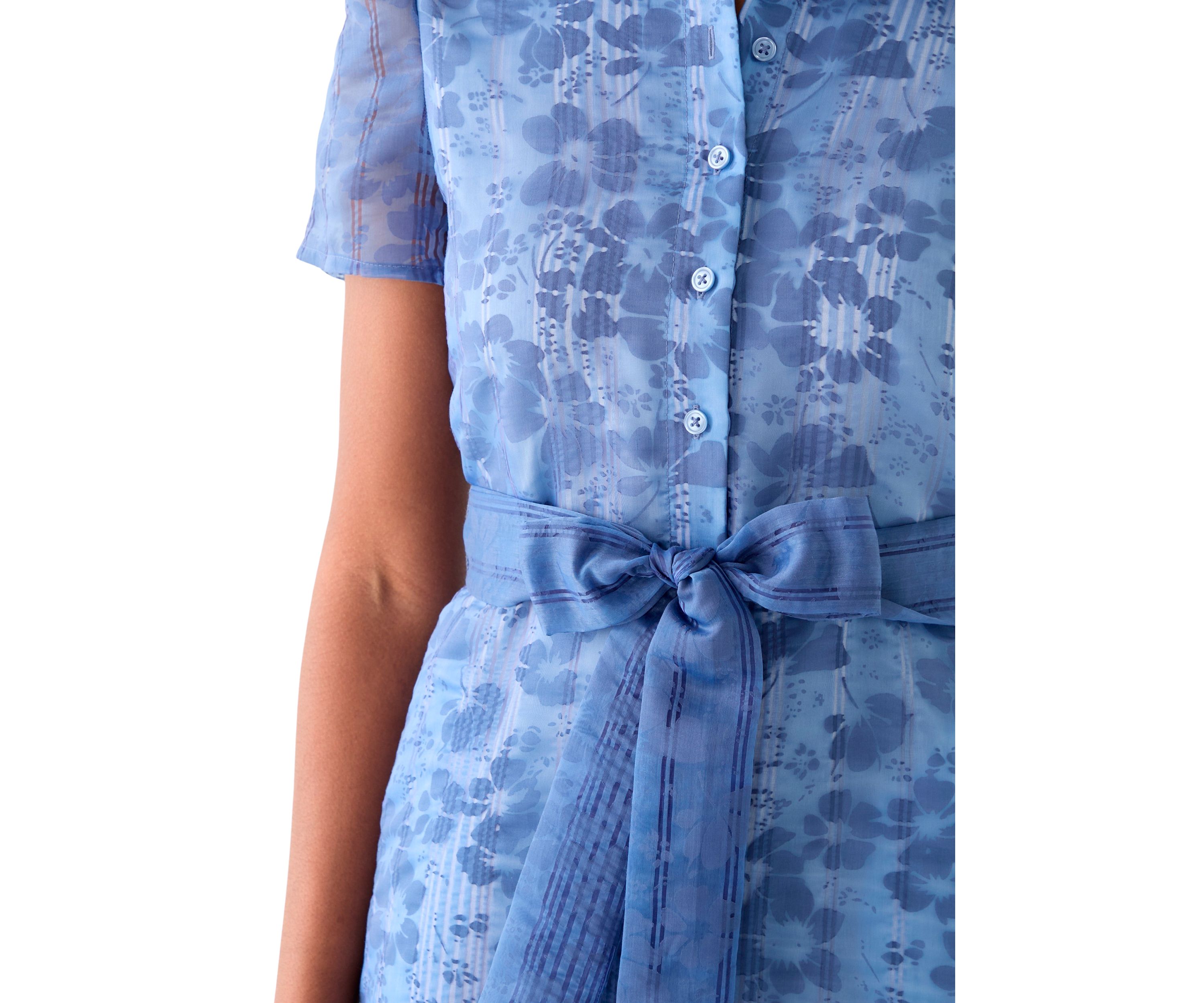 Womens Puff Sleeve Midi Shirtdress