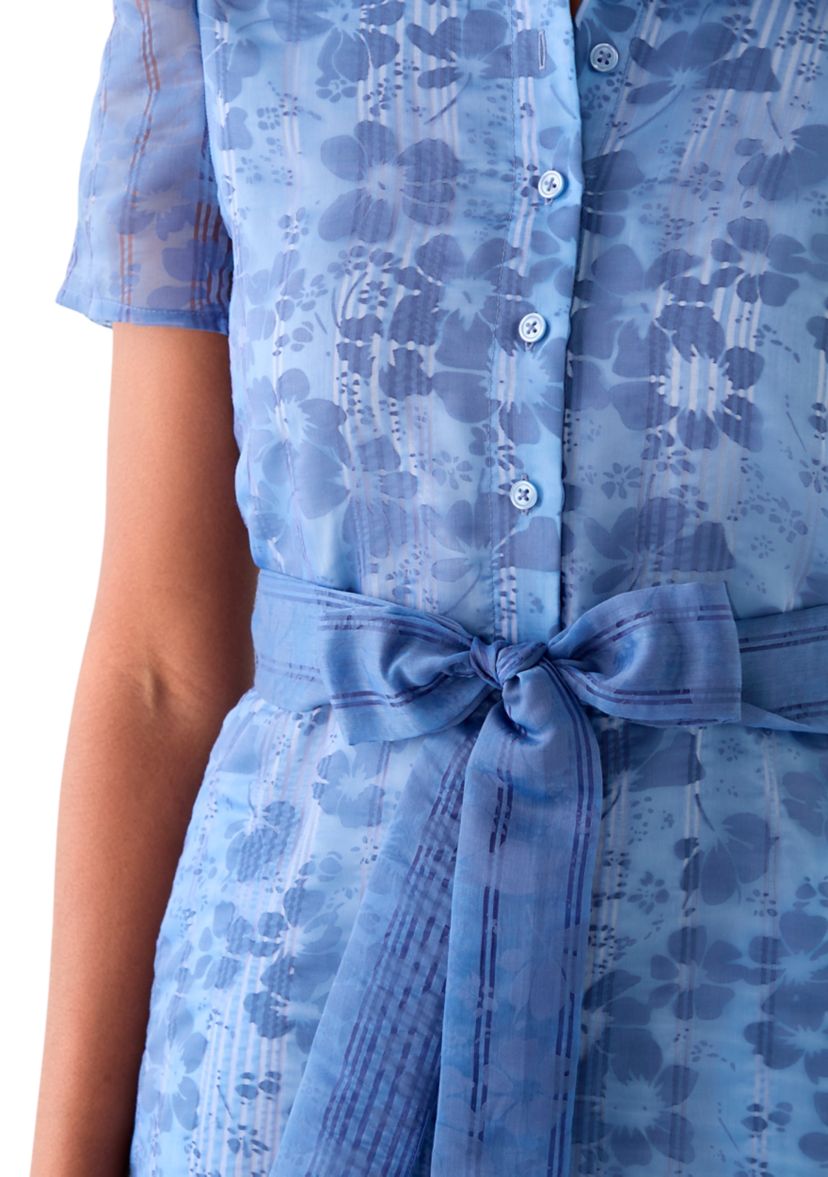 Womens Puff Sleeve Midi Shirtdress