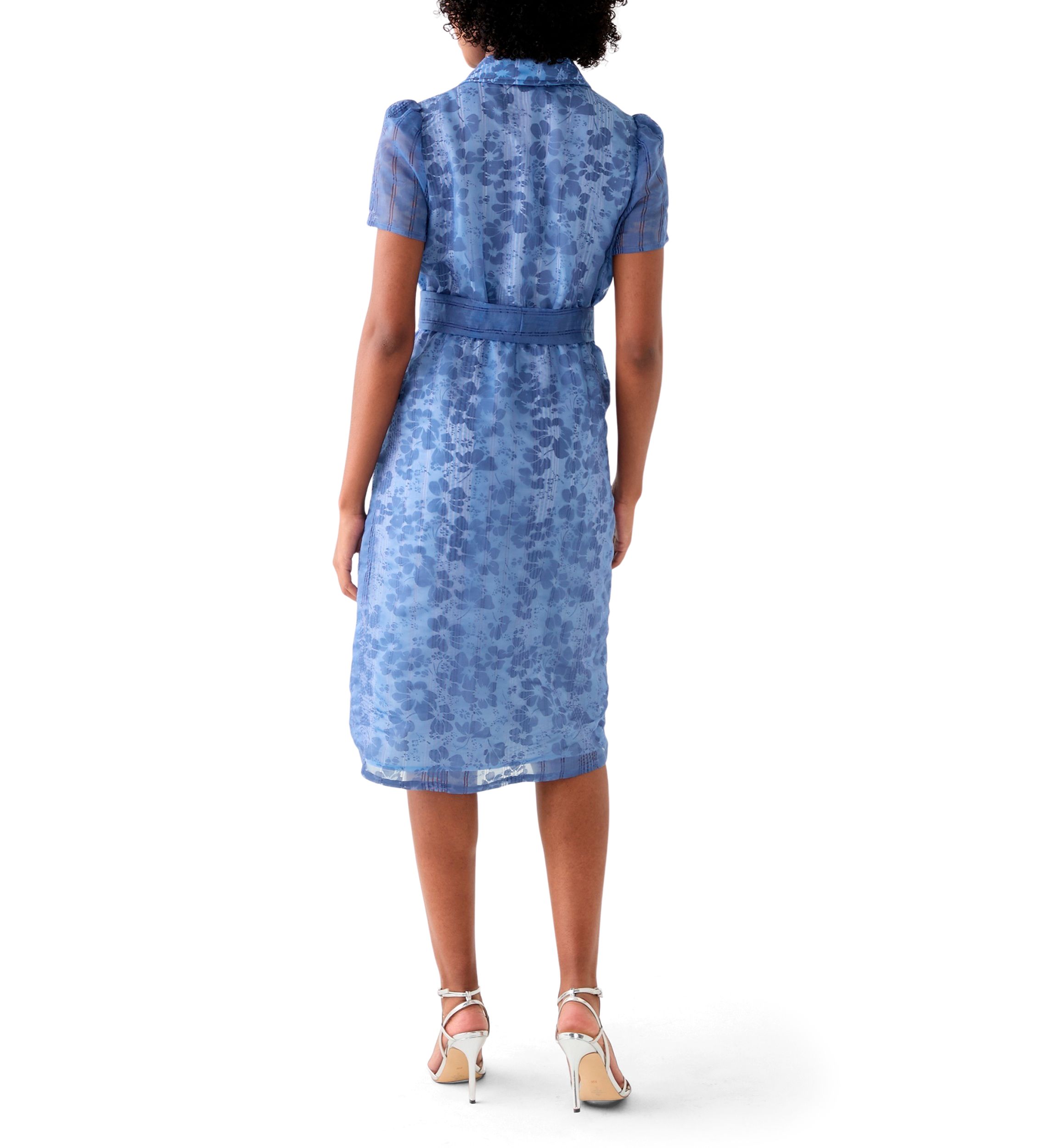 Womens Puff Sleeve Midi Shirt Dress