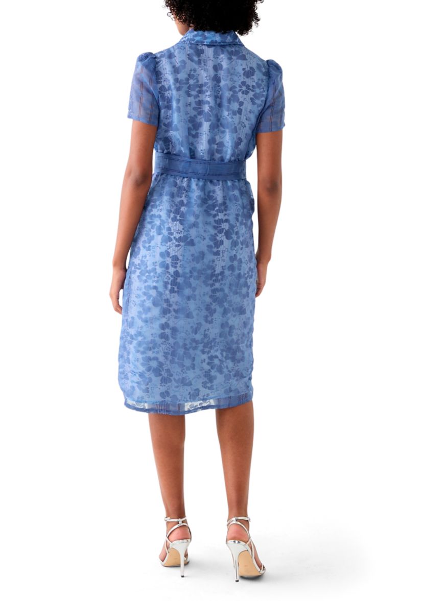 Womens Puff Sleeve Midi Shirt Dress