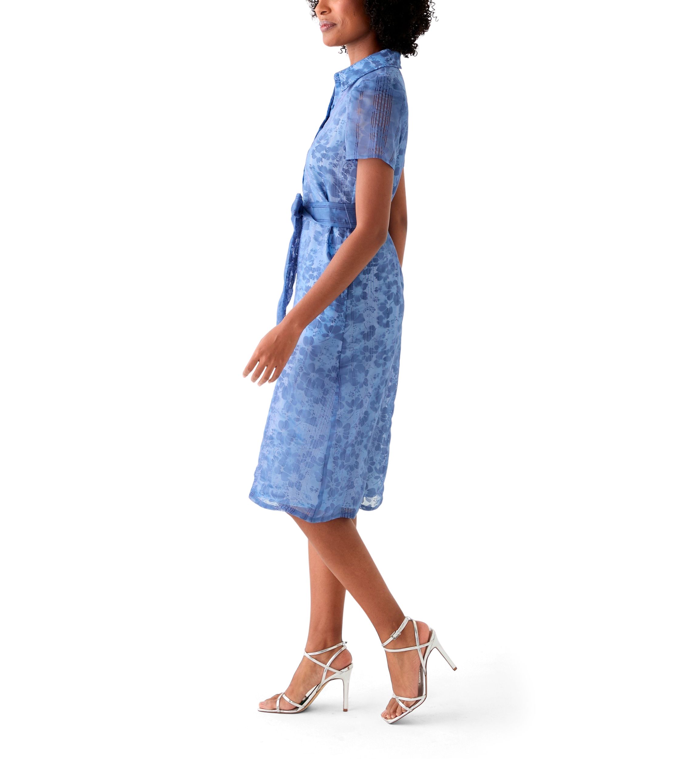 Womens Puff Sleeve Midi Shirt Dress