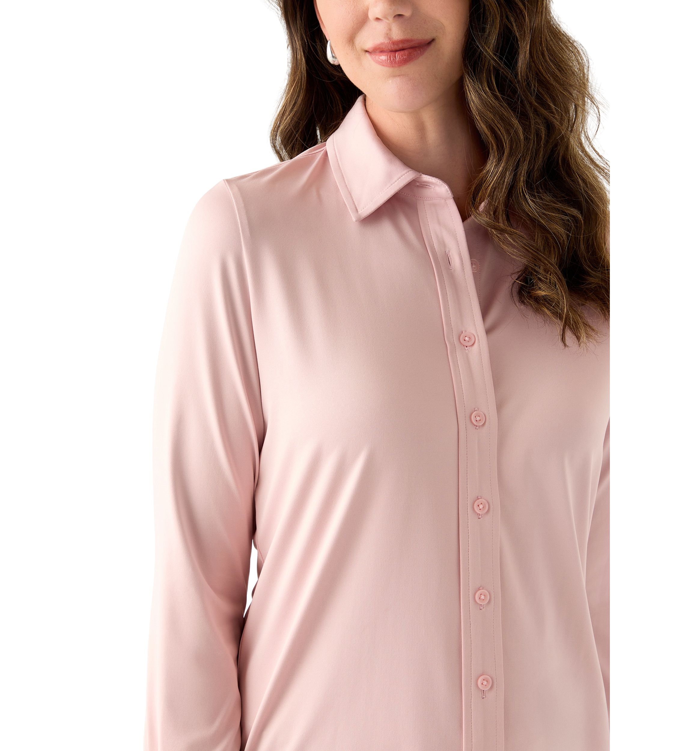 Womens Long Sleeve Button Down Knit Shirt
