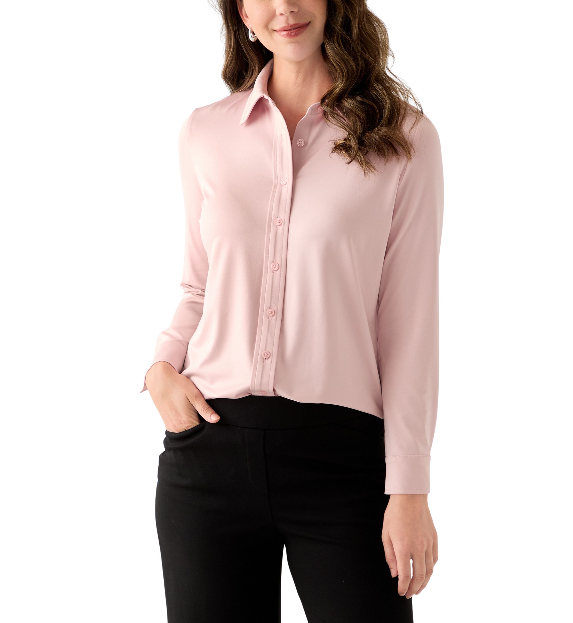 Womens Long Sleeve Button Down Knit Shirt