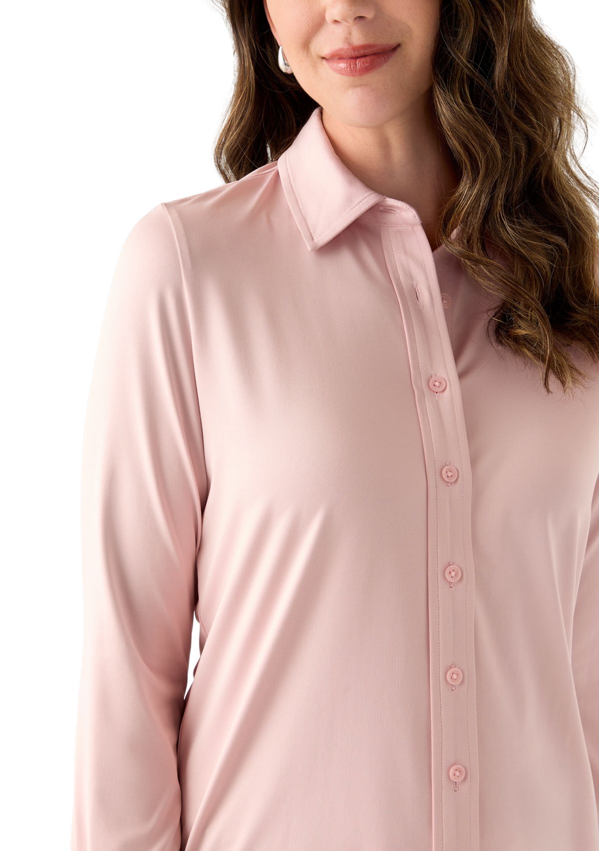 Womens Long Sleeve Button Down Knit Shirt