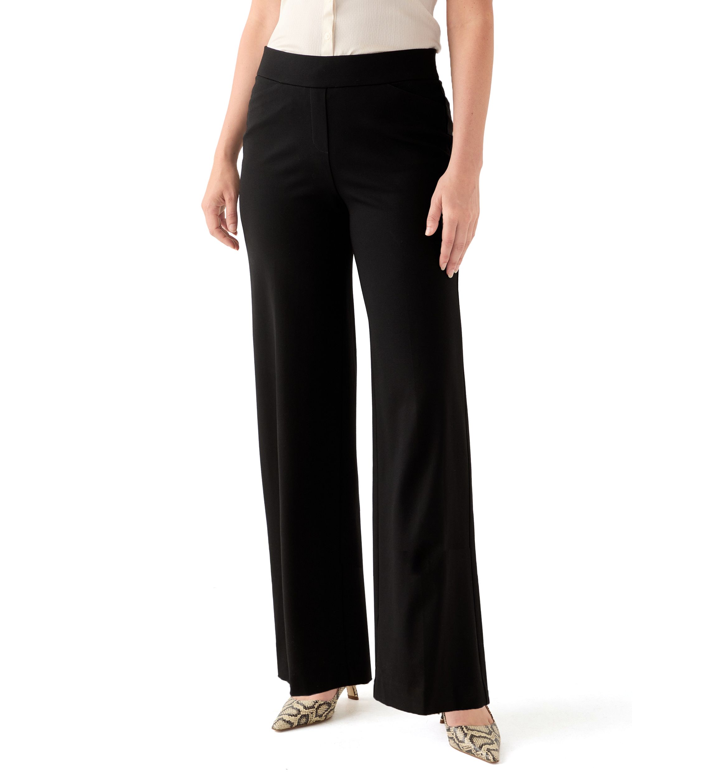Petite Pull On Diagonal Pocket Wide Leg Pants