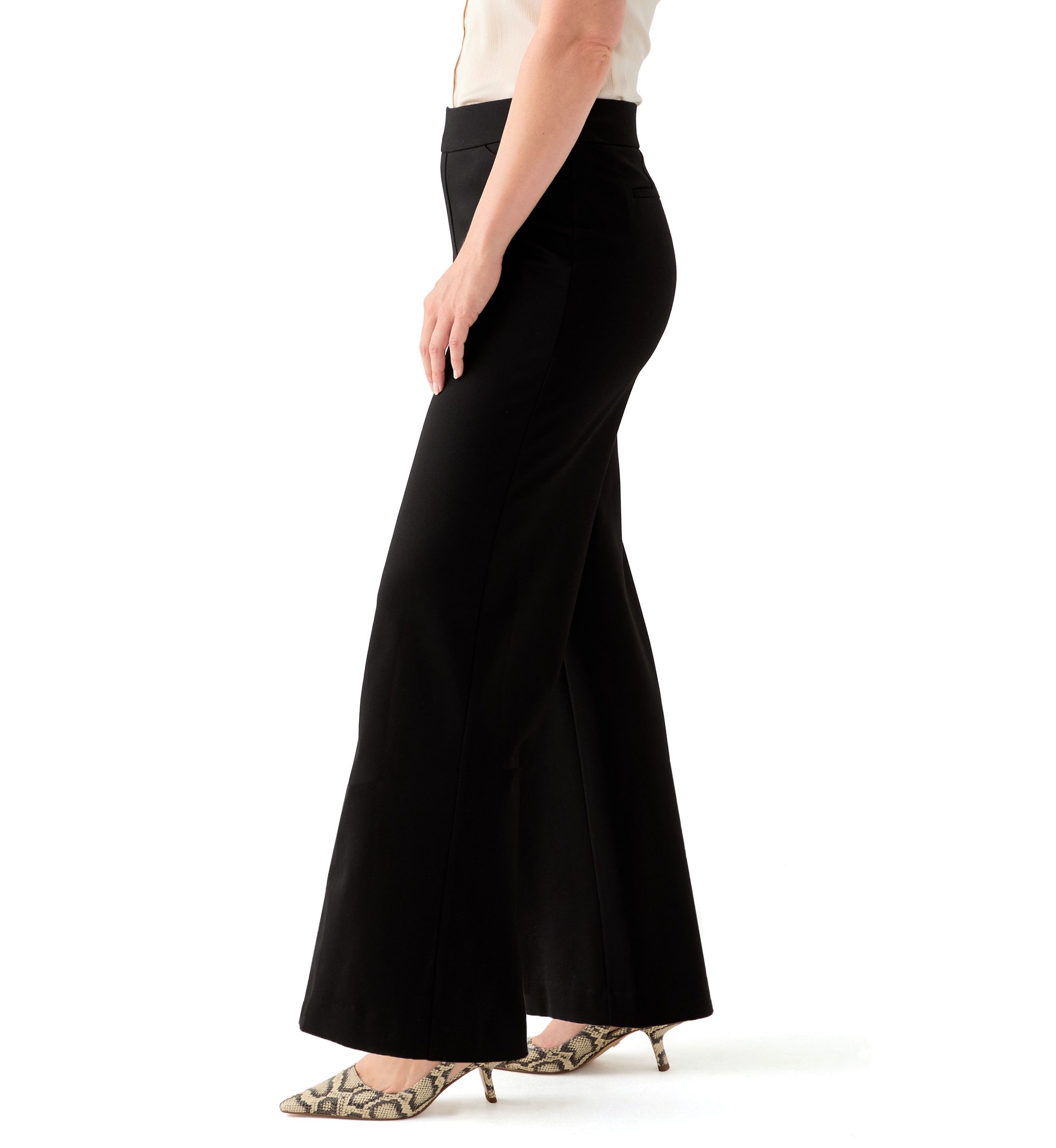 Petite Pull On Diagonal Pocket Wide Leg Pants