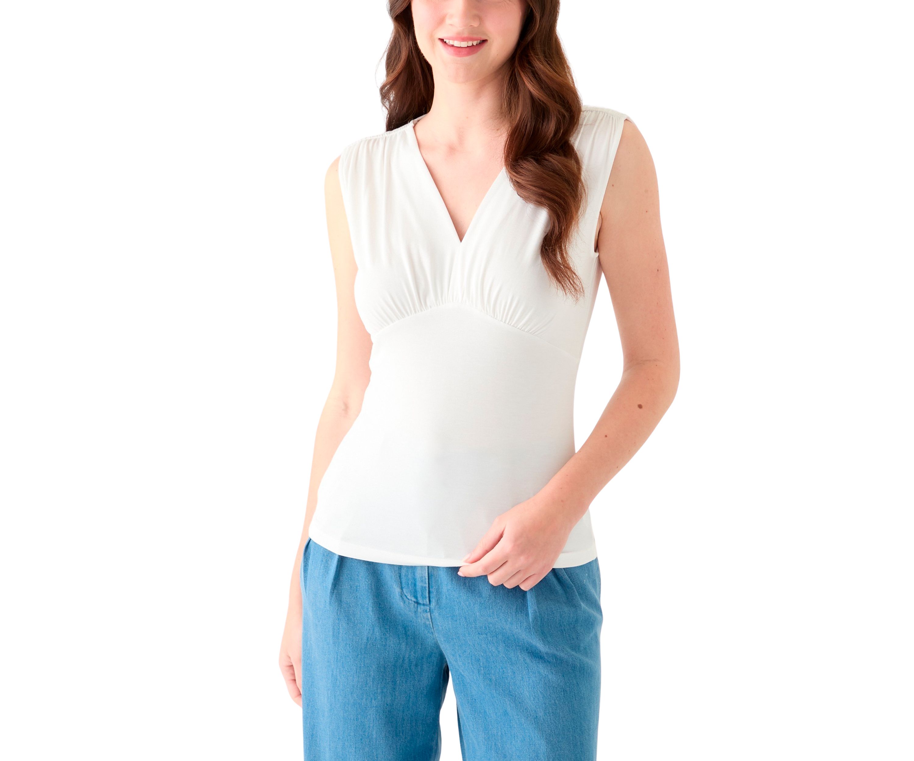 Womens Sleeveless Shirred Empire Top