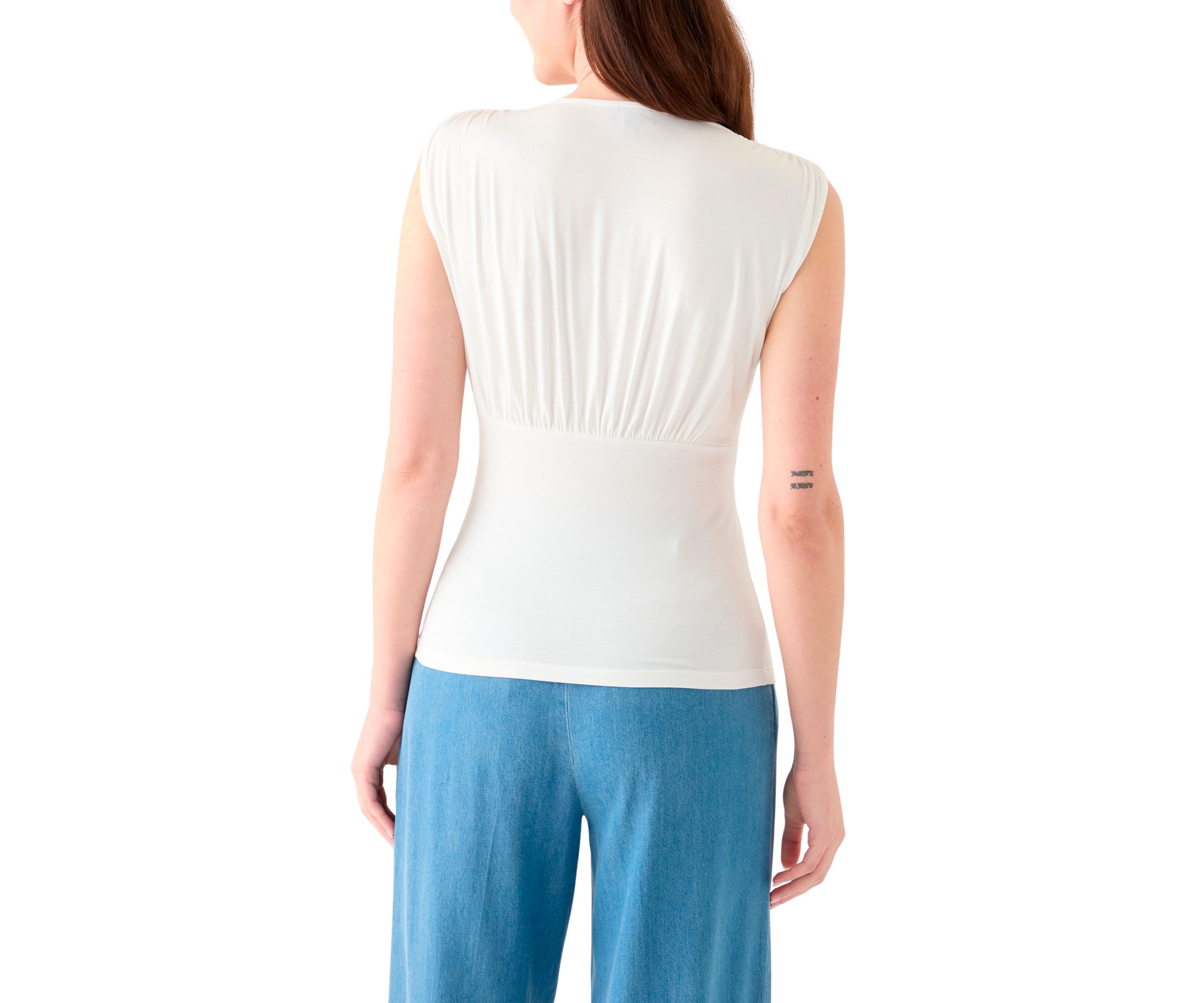 Womens Sleeveless Shirred Empire Top