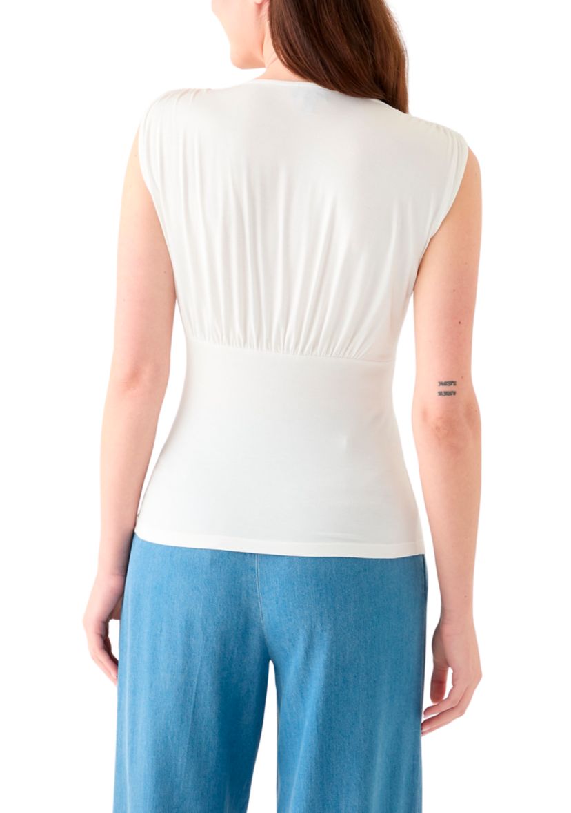 Womens Sleeveless Shirred Empire Top