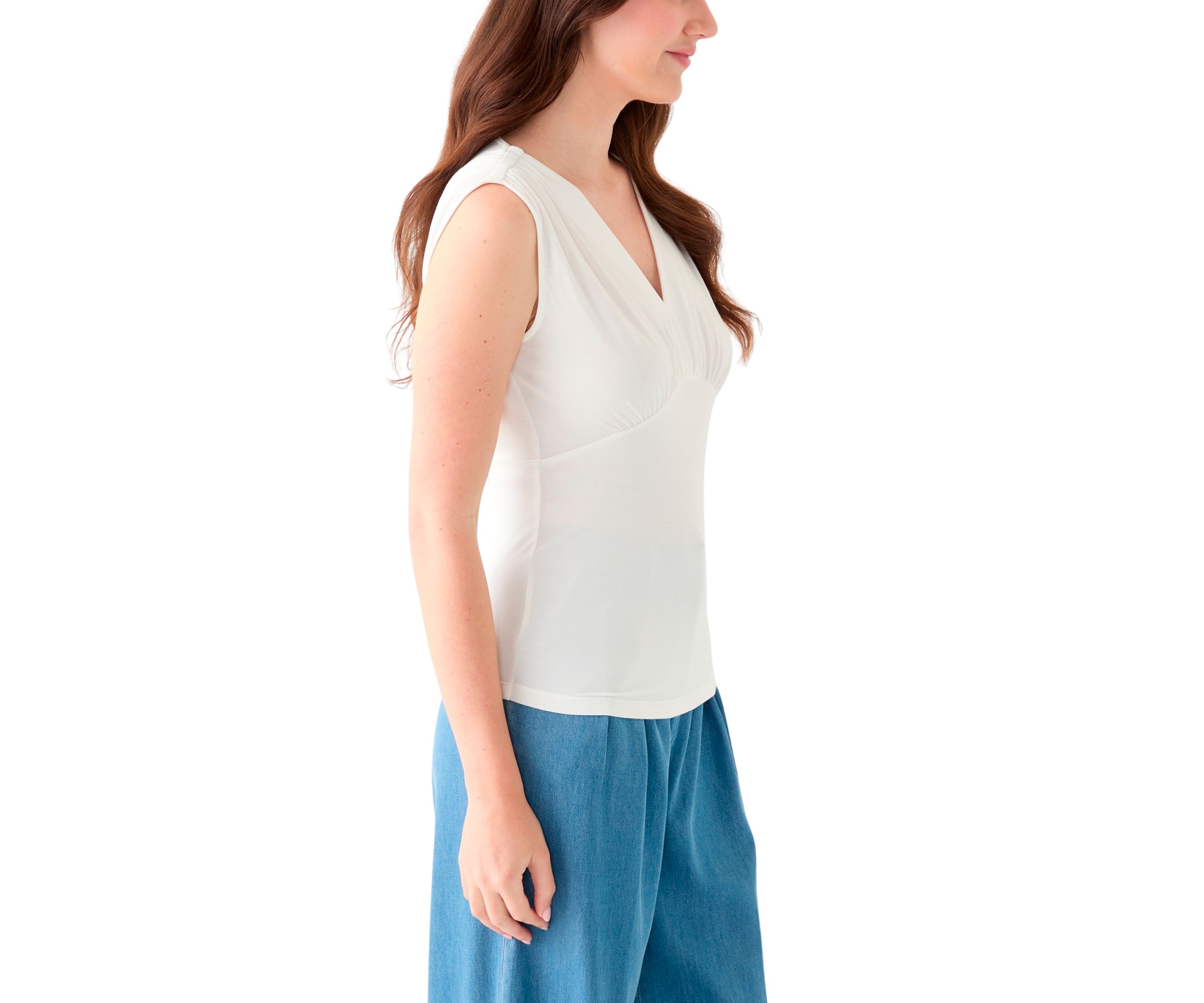 Womens Sleeveless Shirred Empire Top