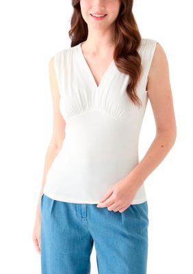 THE LIMITED Women's Petite Sleeveless Shirred Empire Top, White, PL