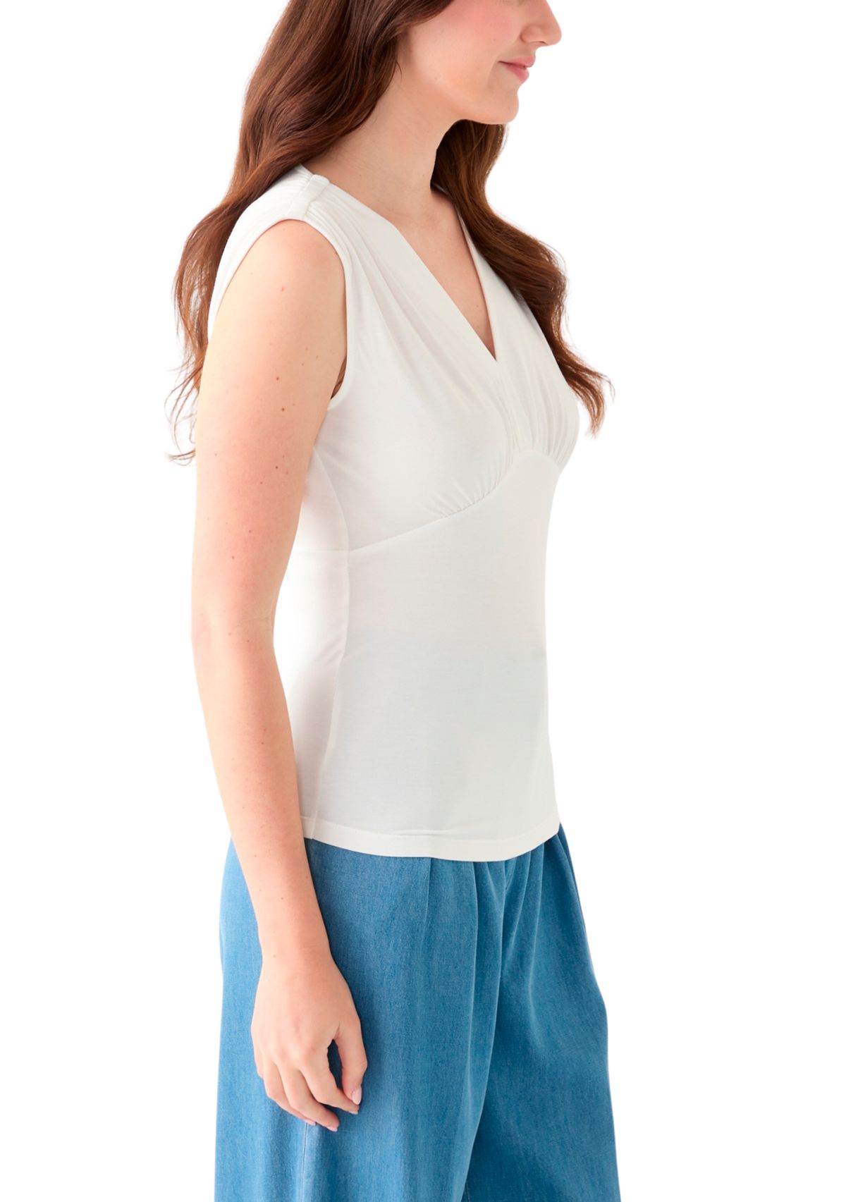 Petite Sleeveless Shirred Empire Top