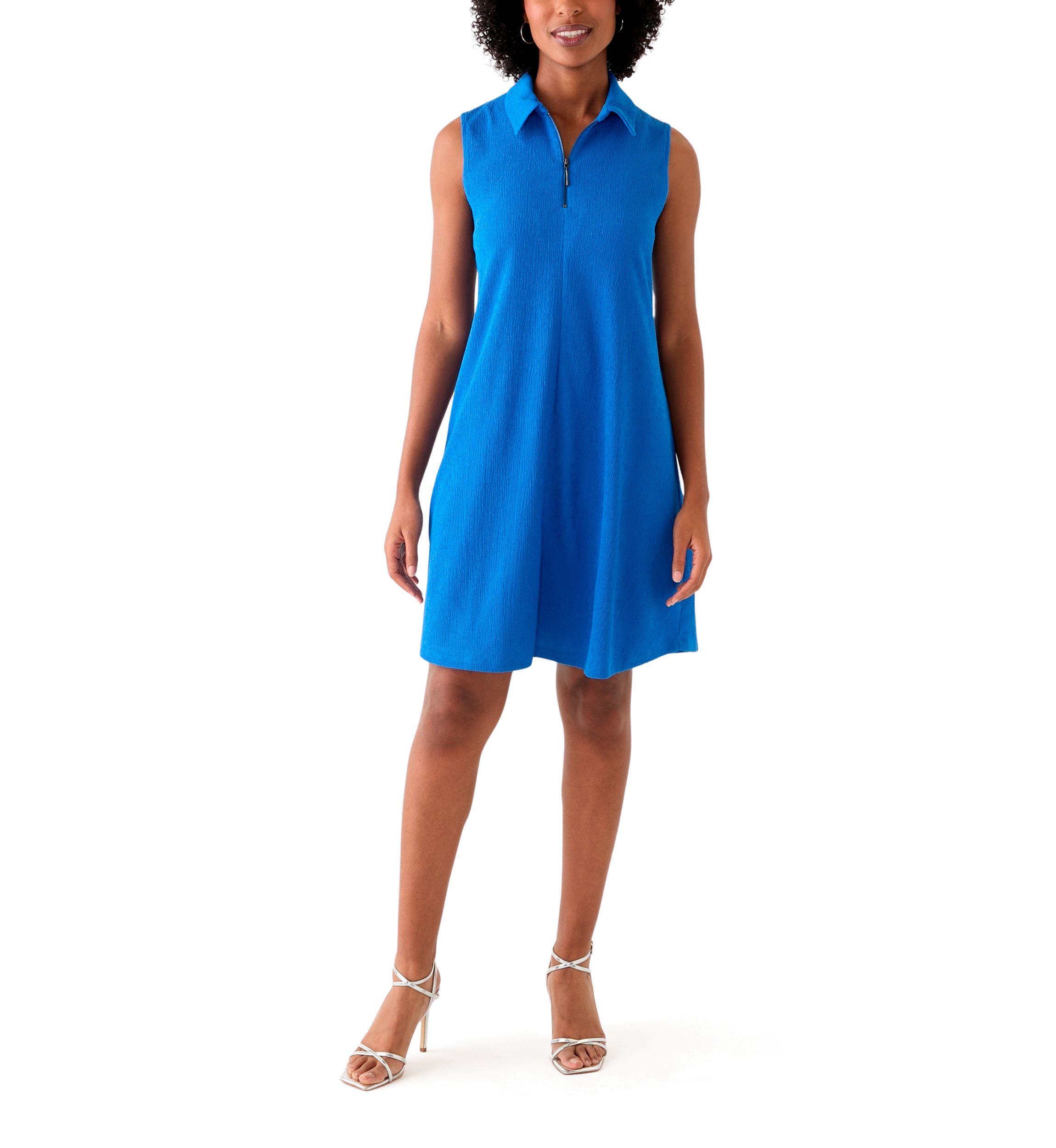 Womens Gail Collared Zip Front A-Line Dress