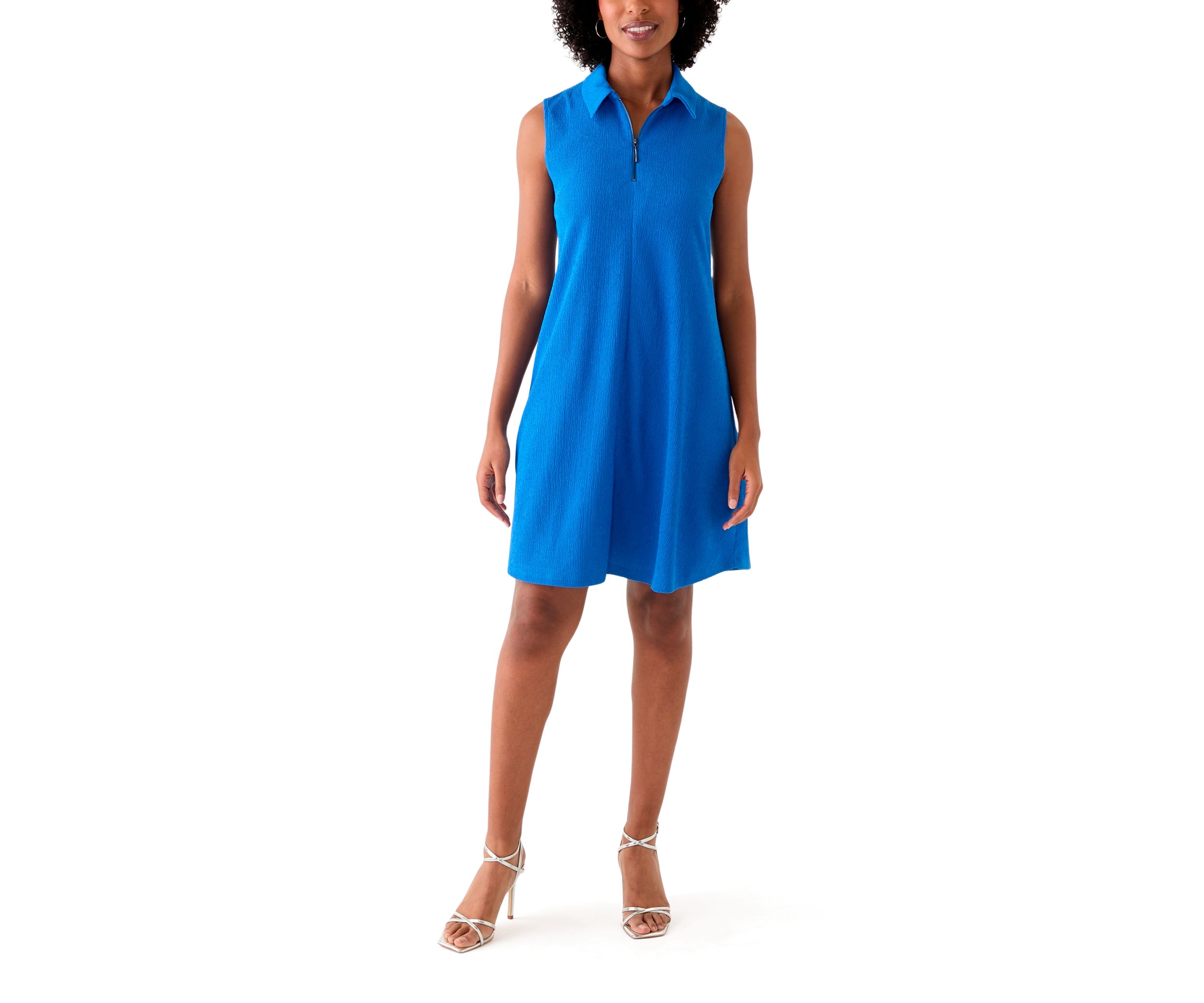 Womens Gail Collared Zip Front A-Line Dress