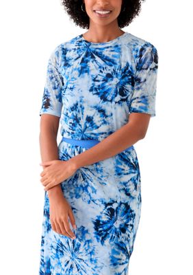 THE LIMITED Women's Printed Mesh T-Shirt, Blue, XXL