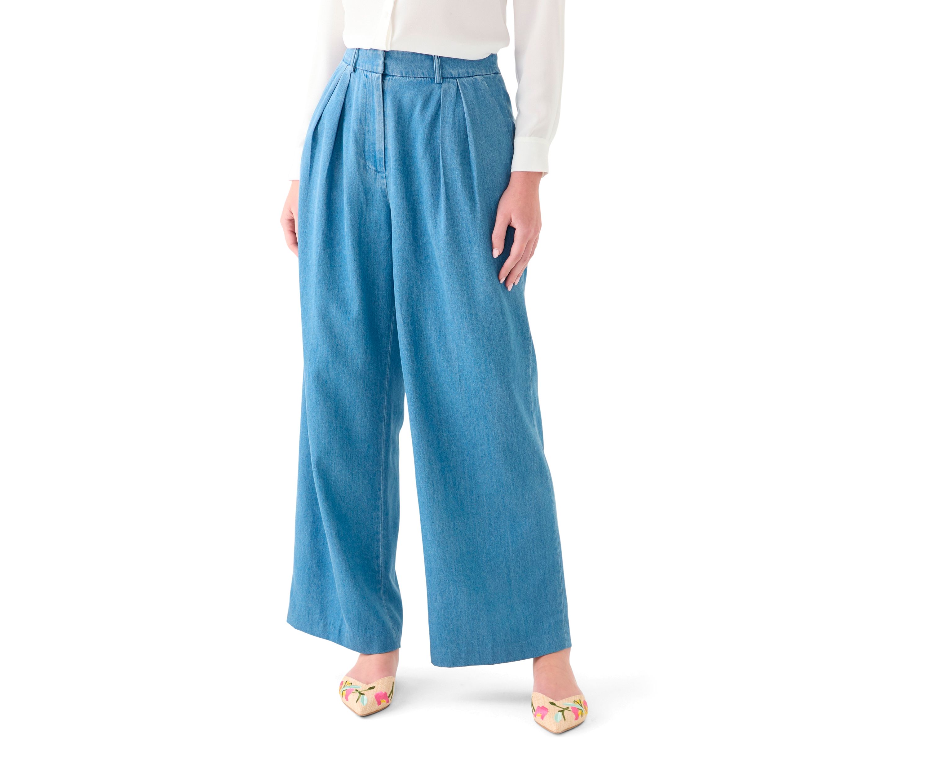 Womens Double Pleated Fly Front Pants