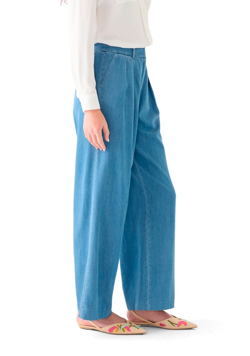 Womens Double Pleated Fly Front Pants