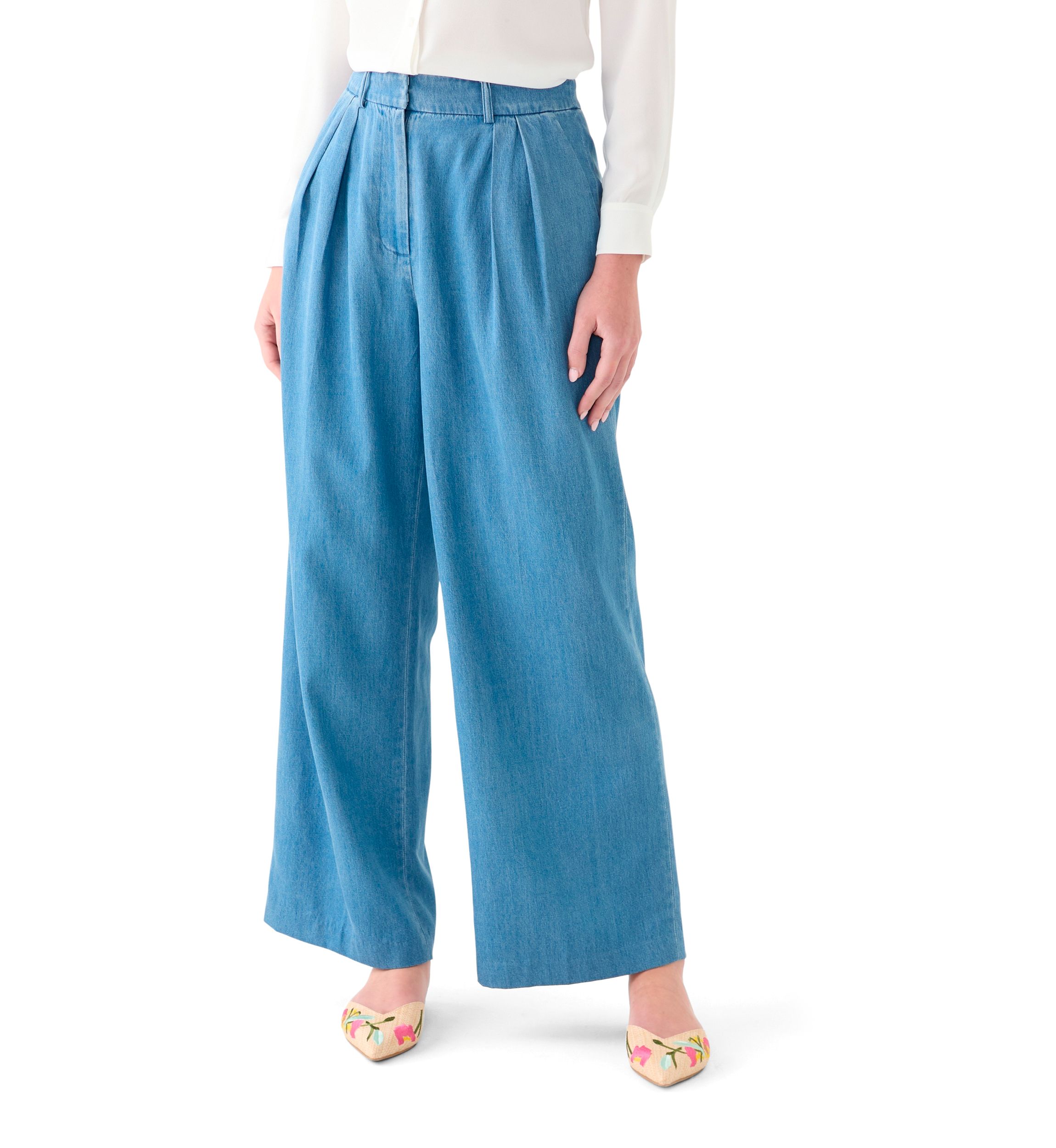 Petite Double Pleat Fly Front Pants