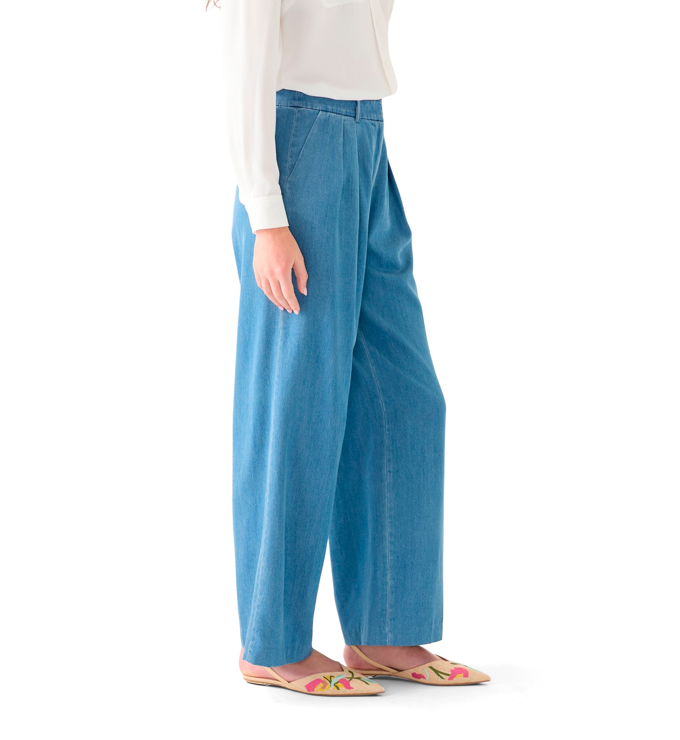 Petite Double Pleat Fly Front Pants