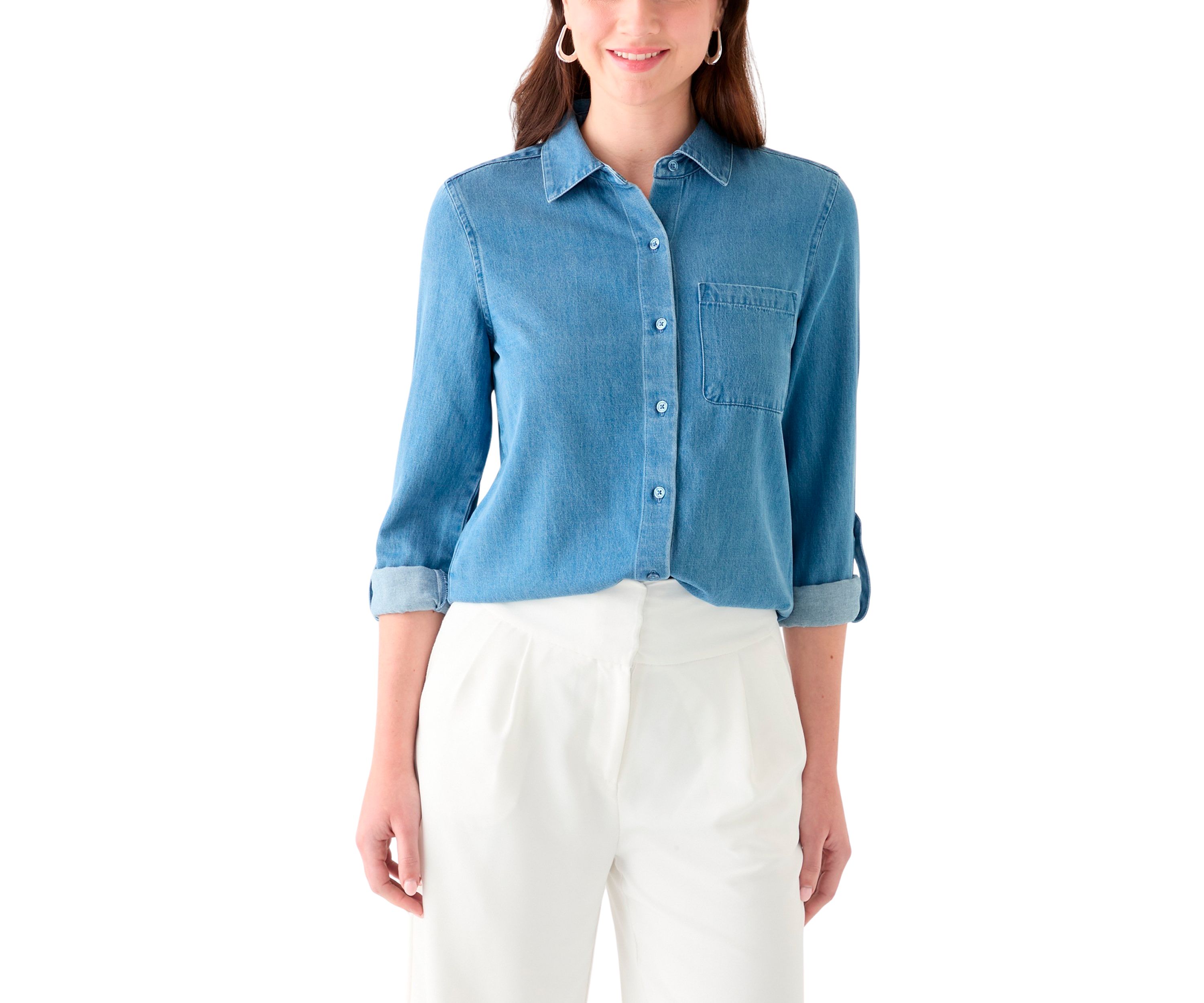Womens Button Down Shirt with Patch Pocket